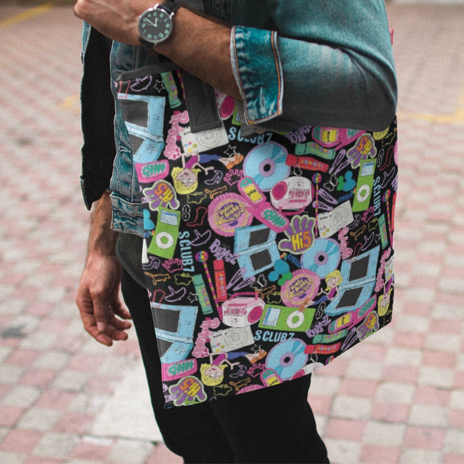 00s Mash Up (Black) cotton fabric by The Colour Collab