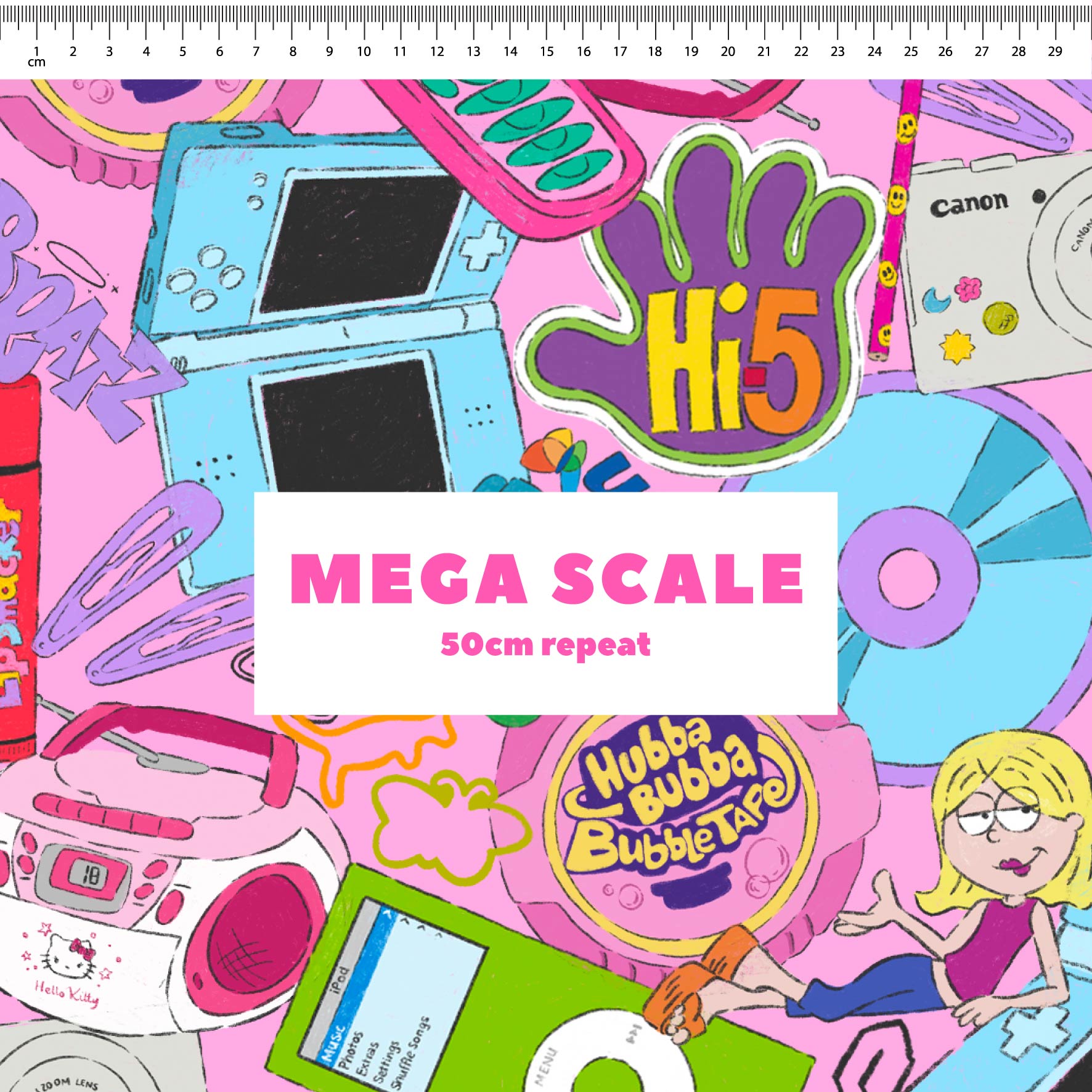 00s Mash Up (Pink) fabric print by The Colour Collab in 50cm Mega Scale