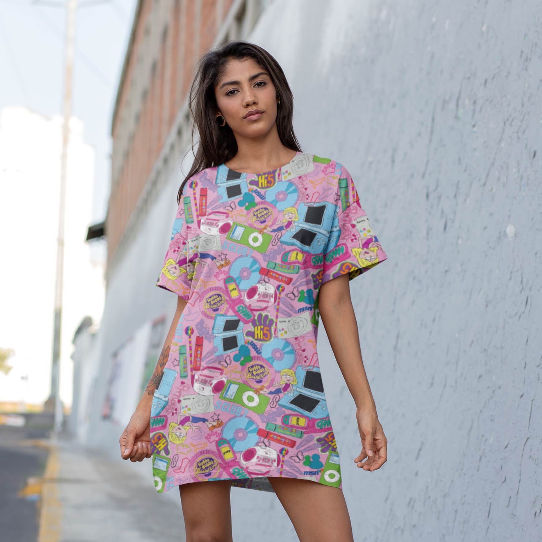 00s Mash Up (Pink) cotton fabric by The Colour Collab