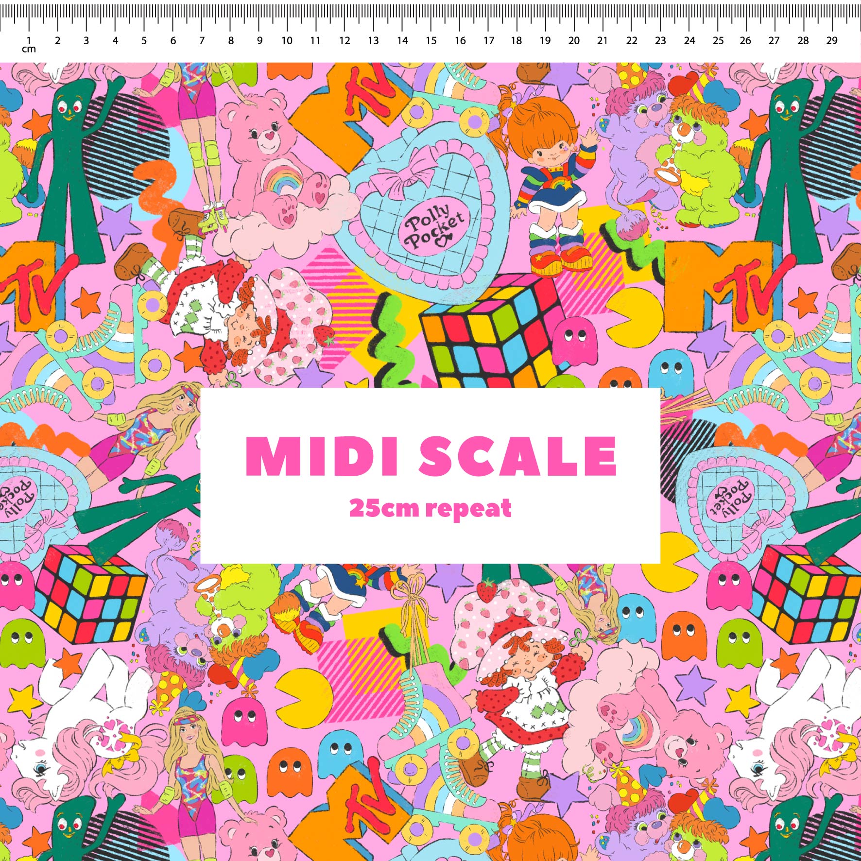 80s Mash Up (Pink) fabric design by The Colour Collab in 25cm Midi Scale