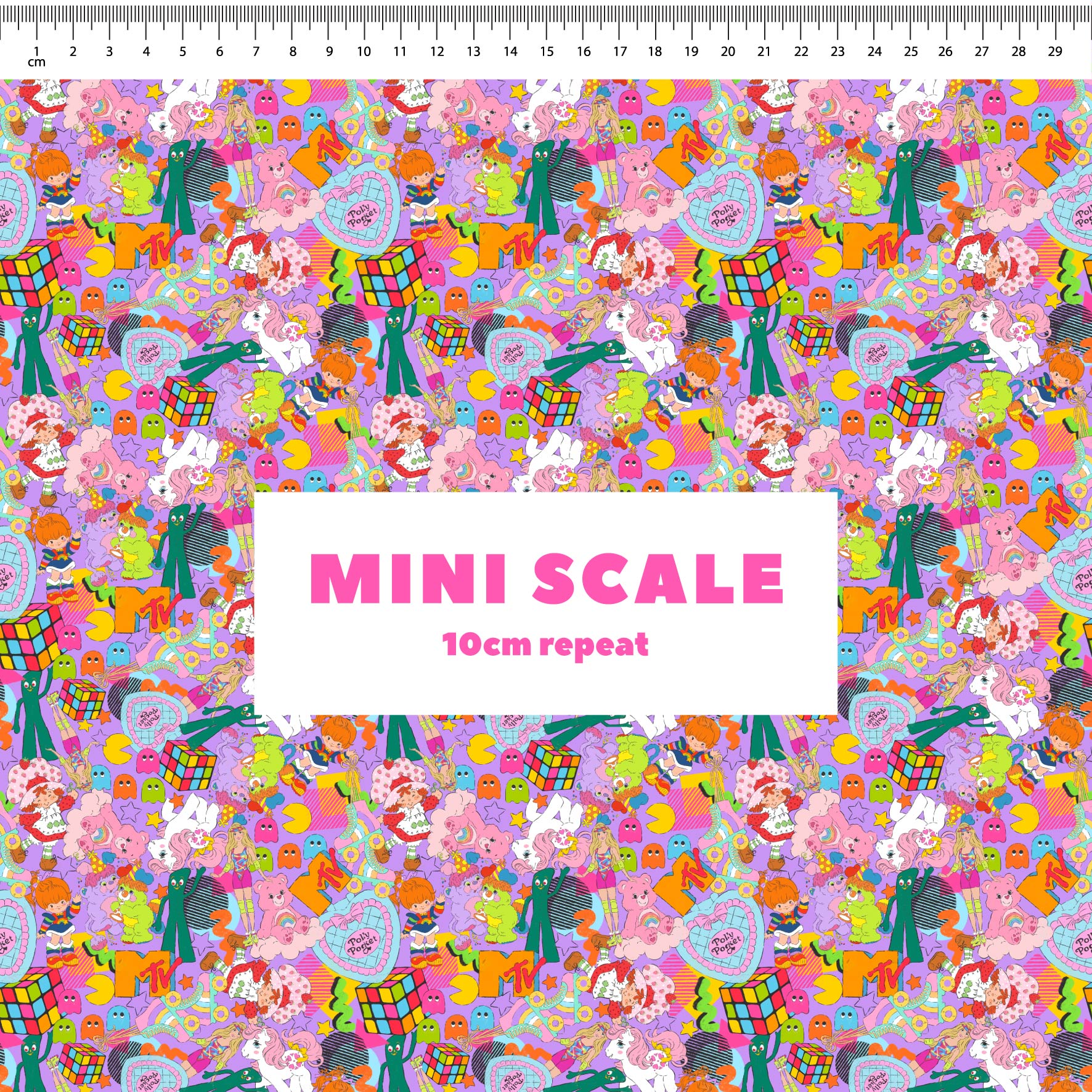 80s Mash Up (Purple) printed cotton fabric by The Colour Collab in 10cm Mini Scale