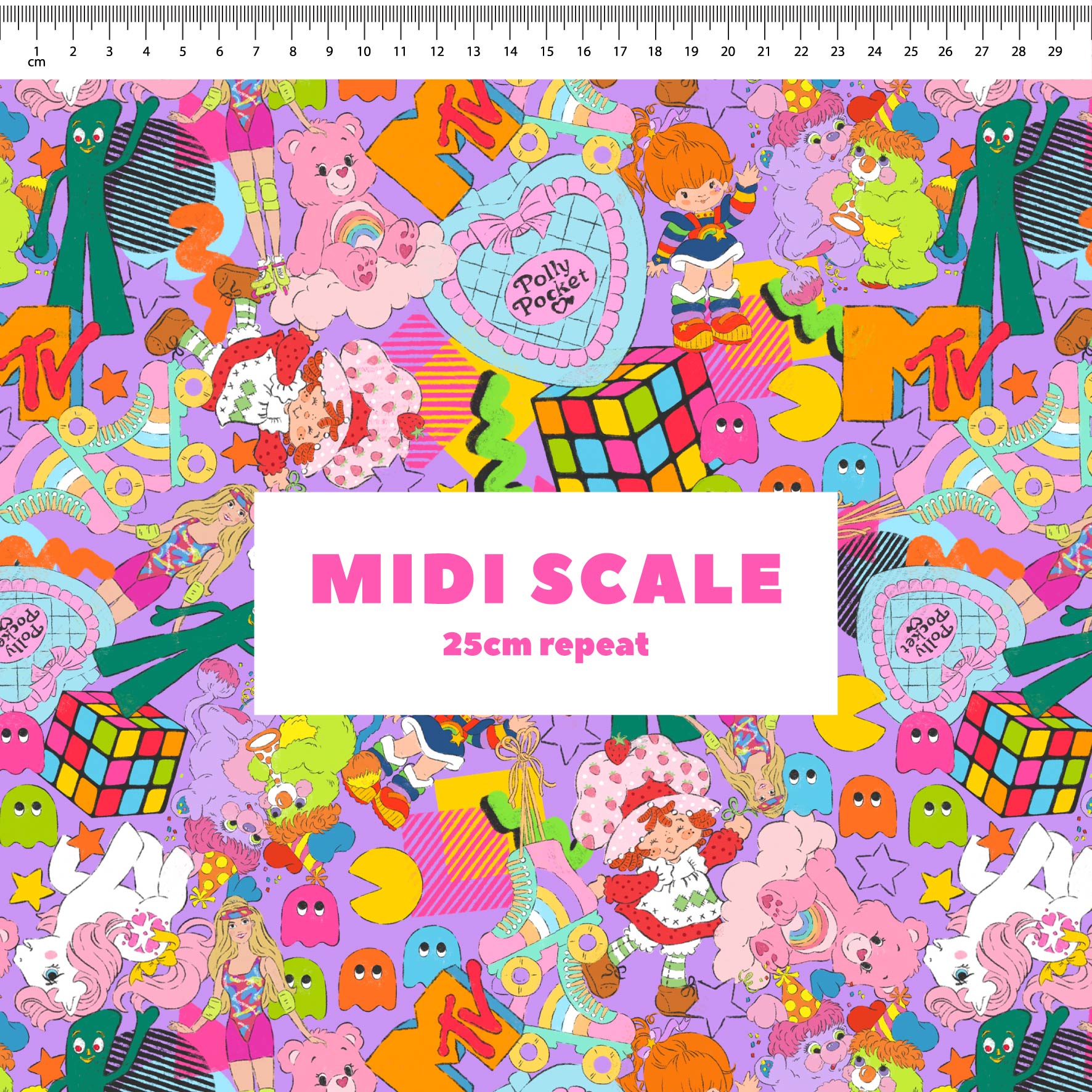 80s Mash Up (Purple) fabric design by The Colour Collab in 25cm Midi Scale