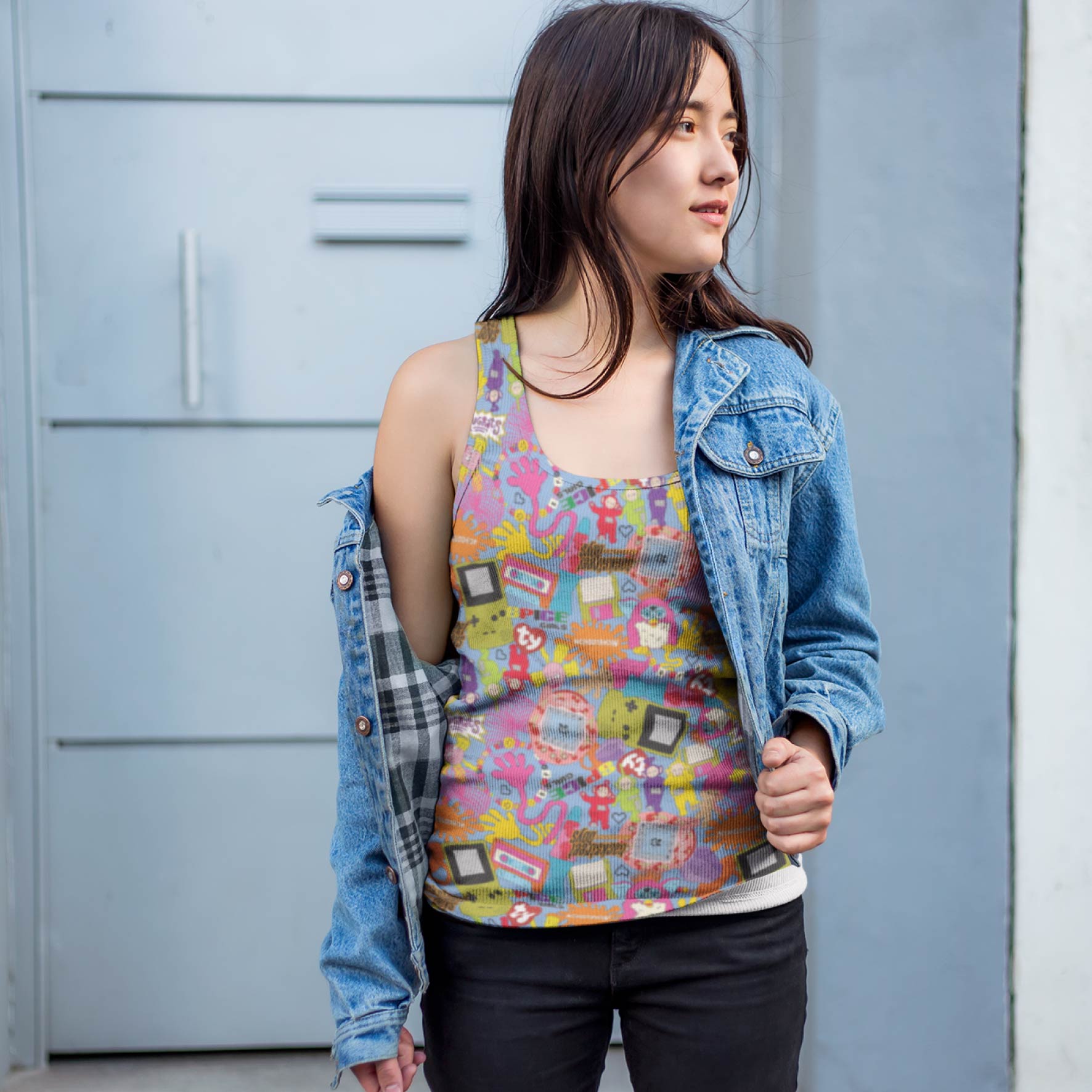 90s Mash Up (Blue) colourful printed fabric by The Colour Collab