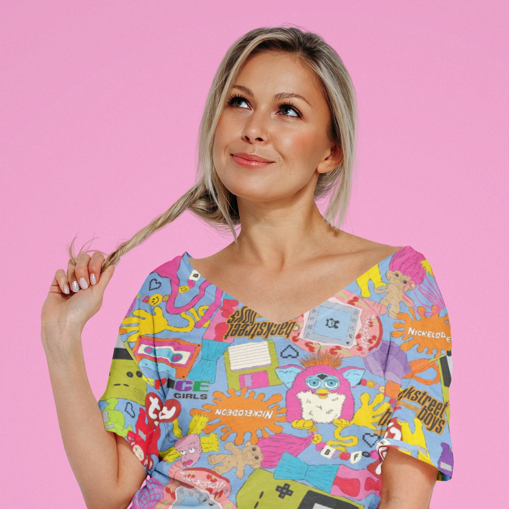 90s Mash Up (Blue) cotton fabric by The Colour Collab