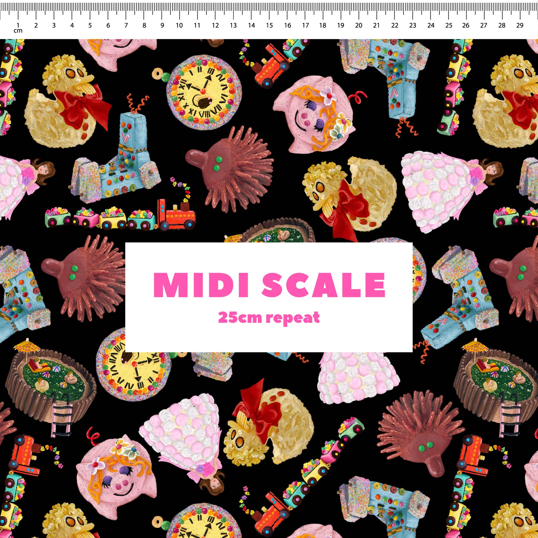 Preorder Fabric: Woman's Weekly Birthday Cakes (Black)