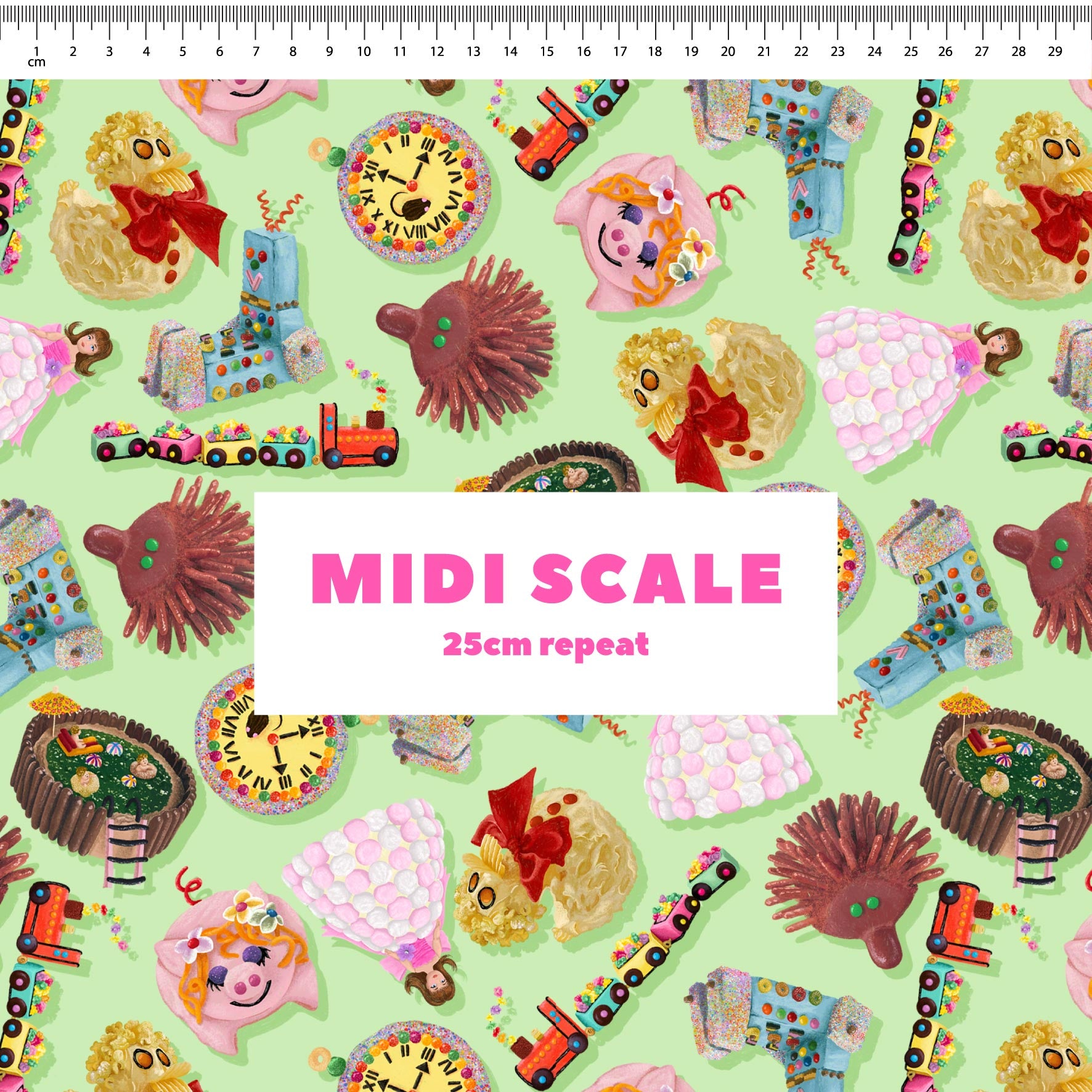 Preorder Fabric: Woman's Weekly Birthday Cakes (Green)