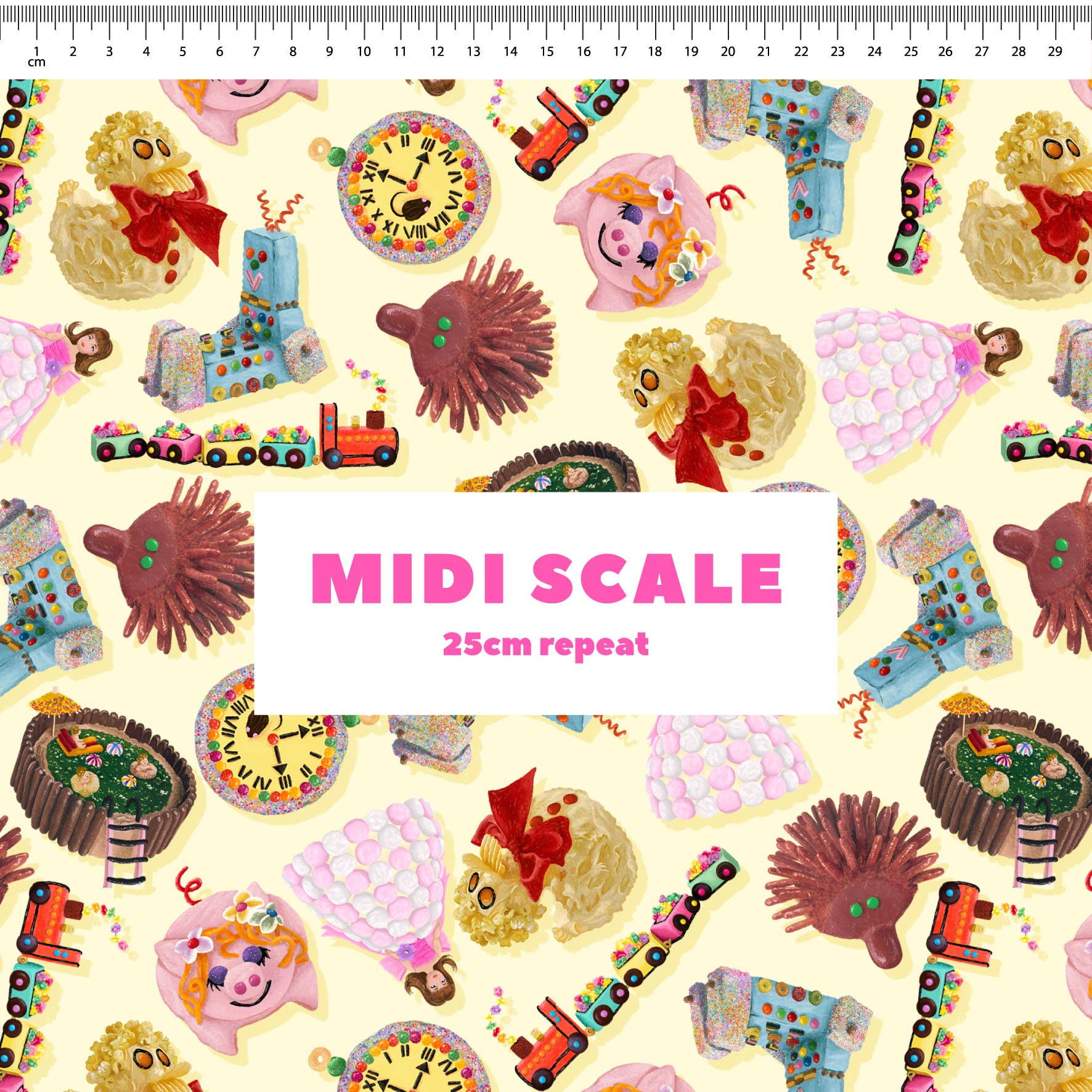 Woman's Weekly Birthday Cakes (Yellow) - 0.5m - Cotton Woven - Midi Scale