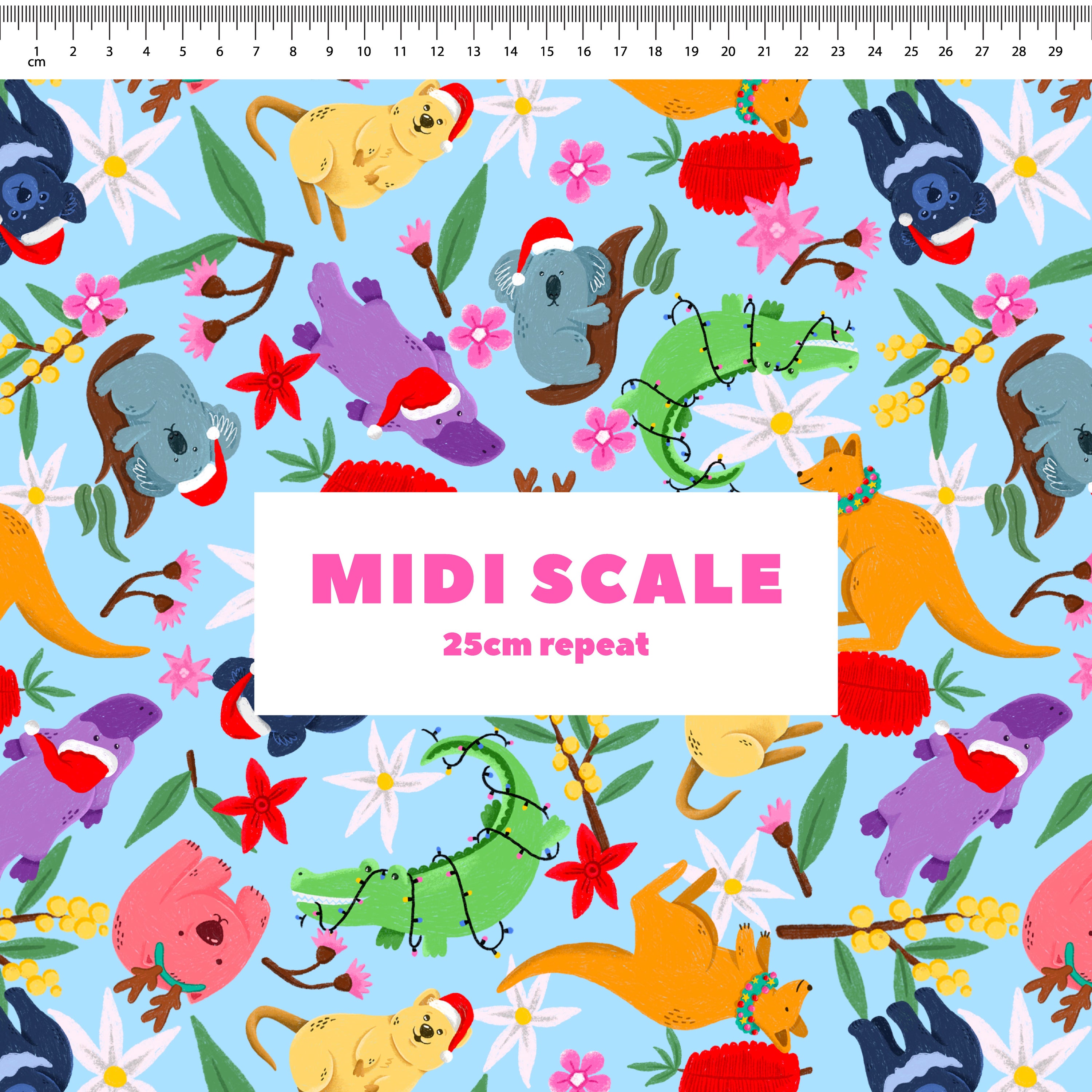 Aussie Christmas Animals (Blue) Preorder Fabric