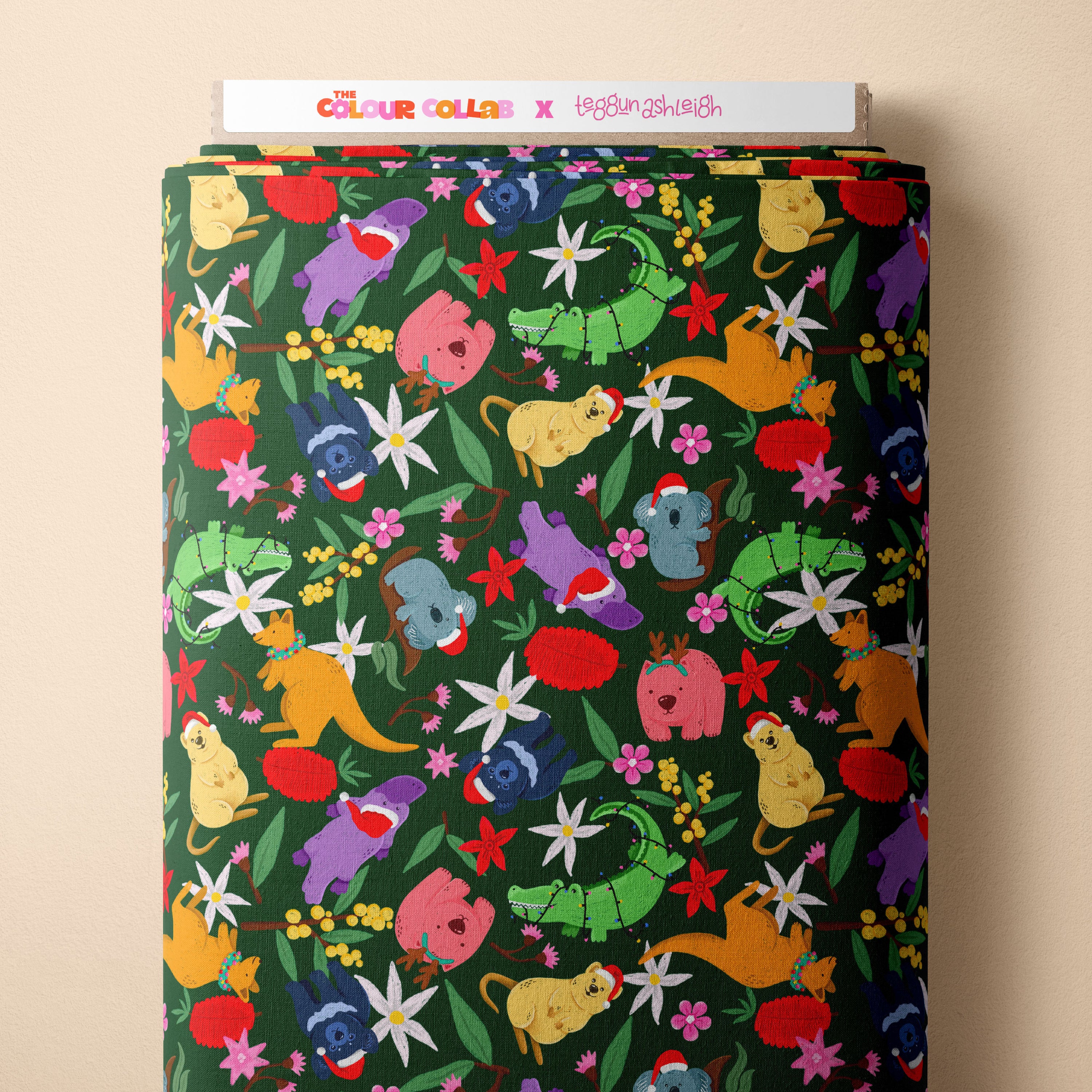 Aussie Christmas Animals (Dark Green) Preorder Fabric