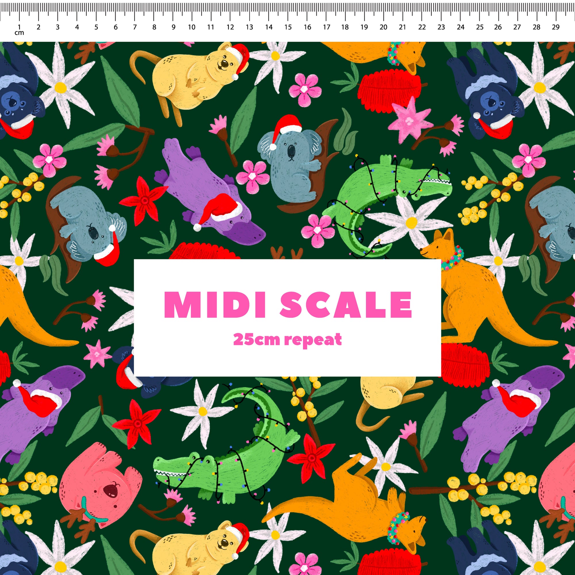 Aussie Christmas Animals (Dark Green) Preorder Fabric