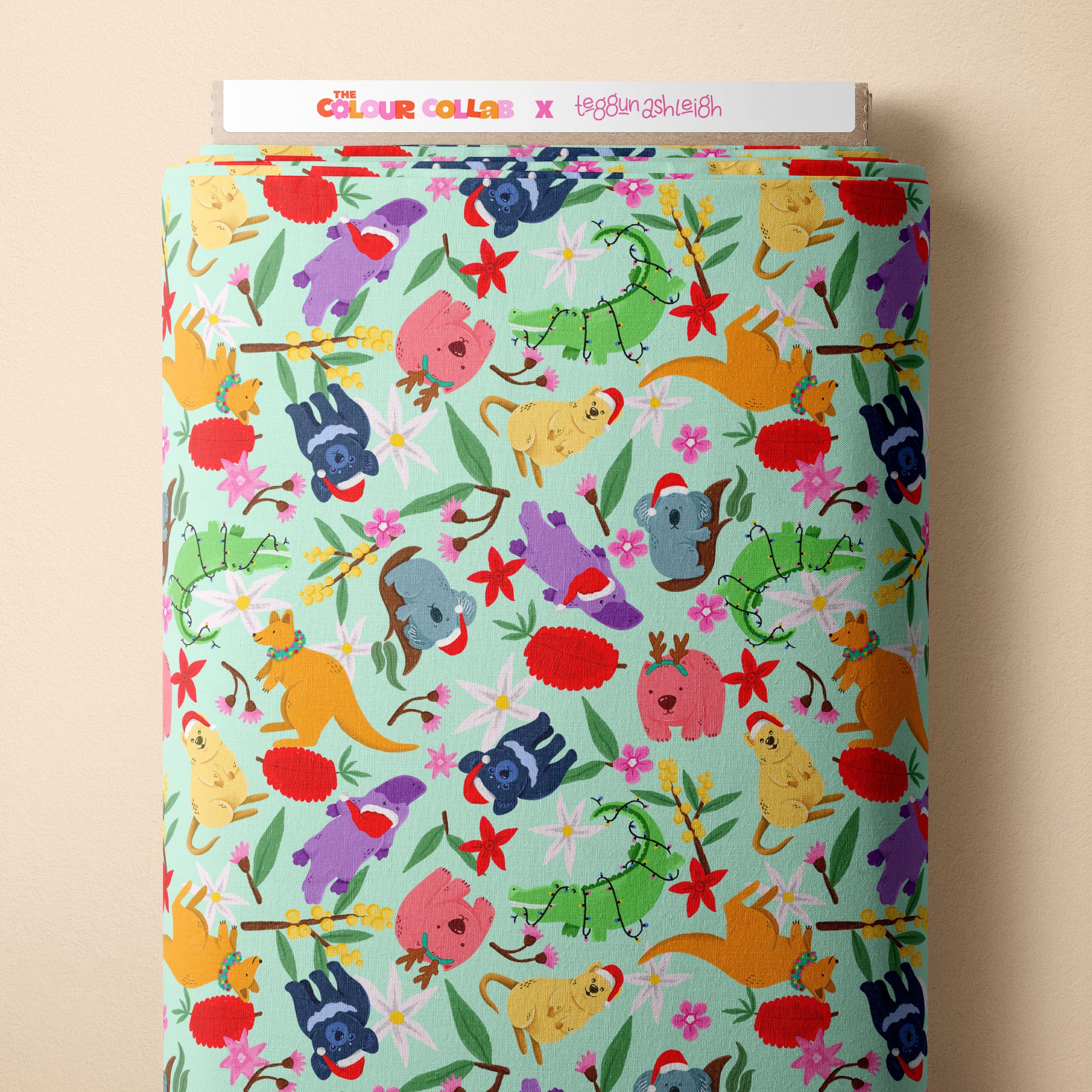 Aussie Christmas Animals (Light Green) Preorder Fabric