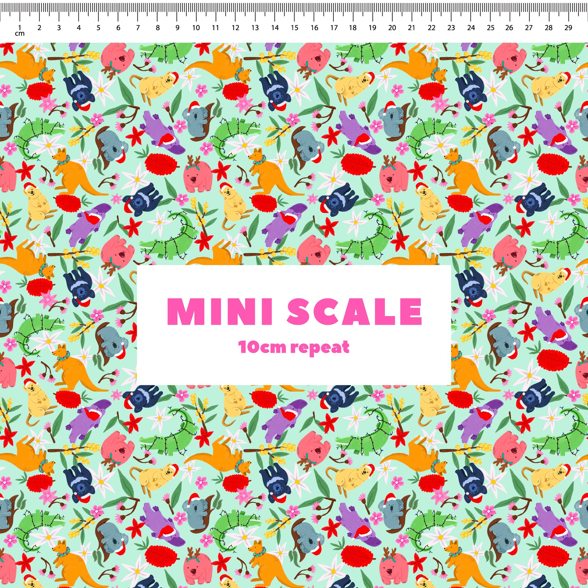 Aussie Christmas Animals (Light Green) Preorder Fabric