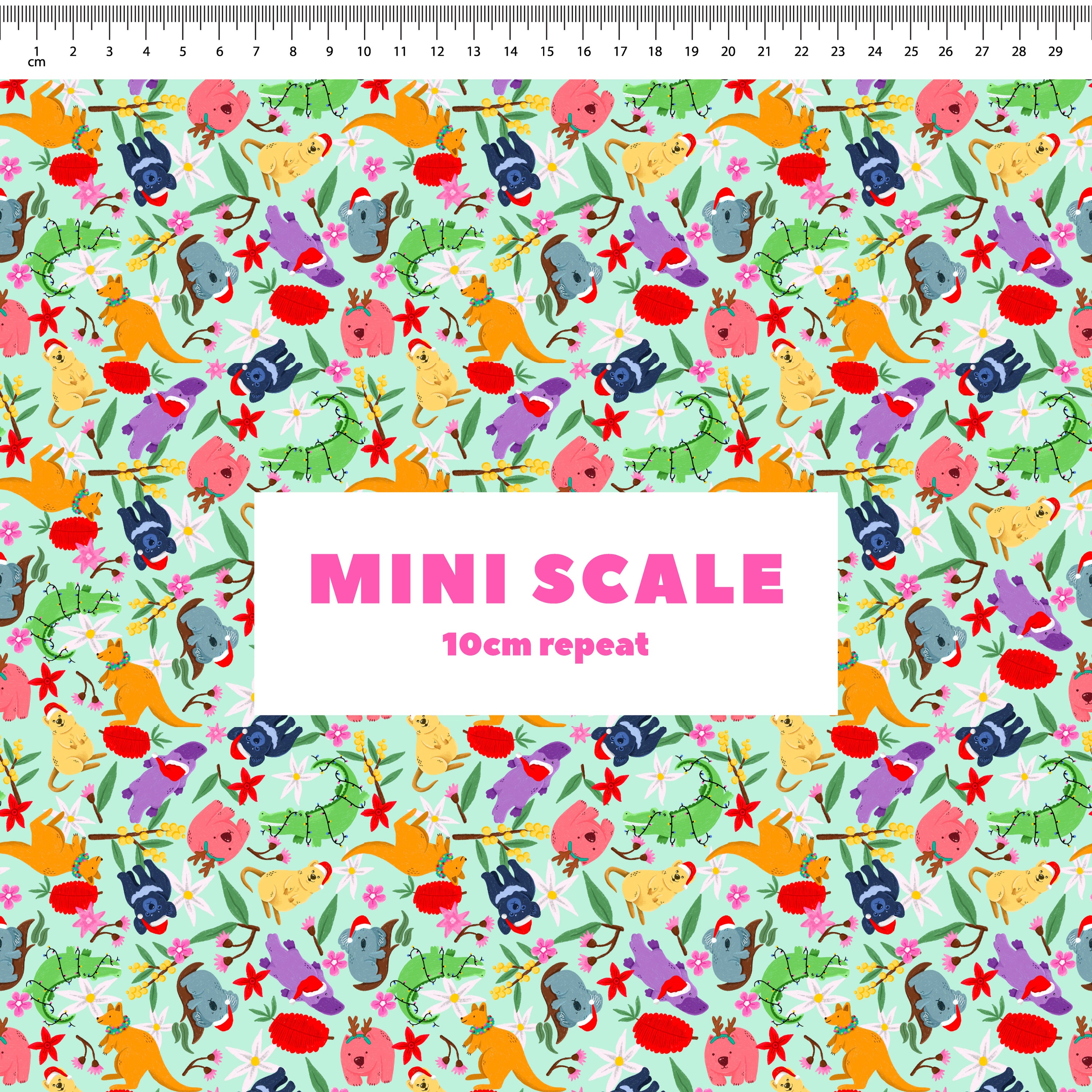 Aussie Christmas Animals (Light Green) Preorder Fabric