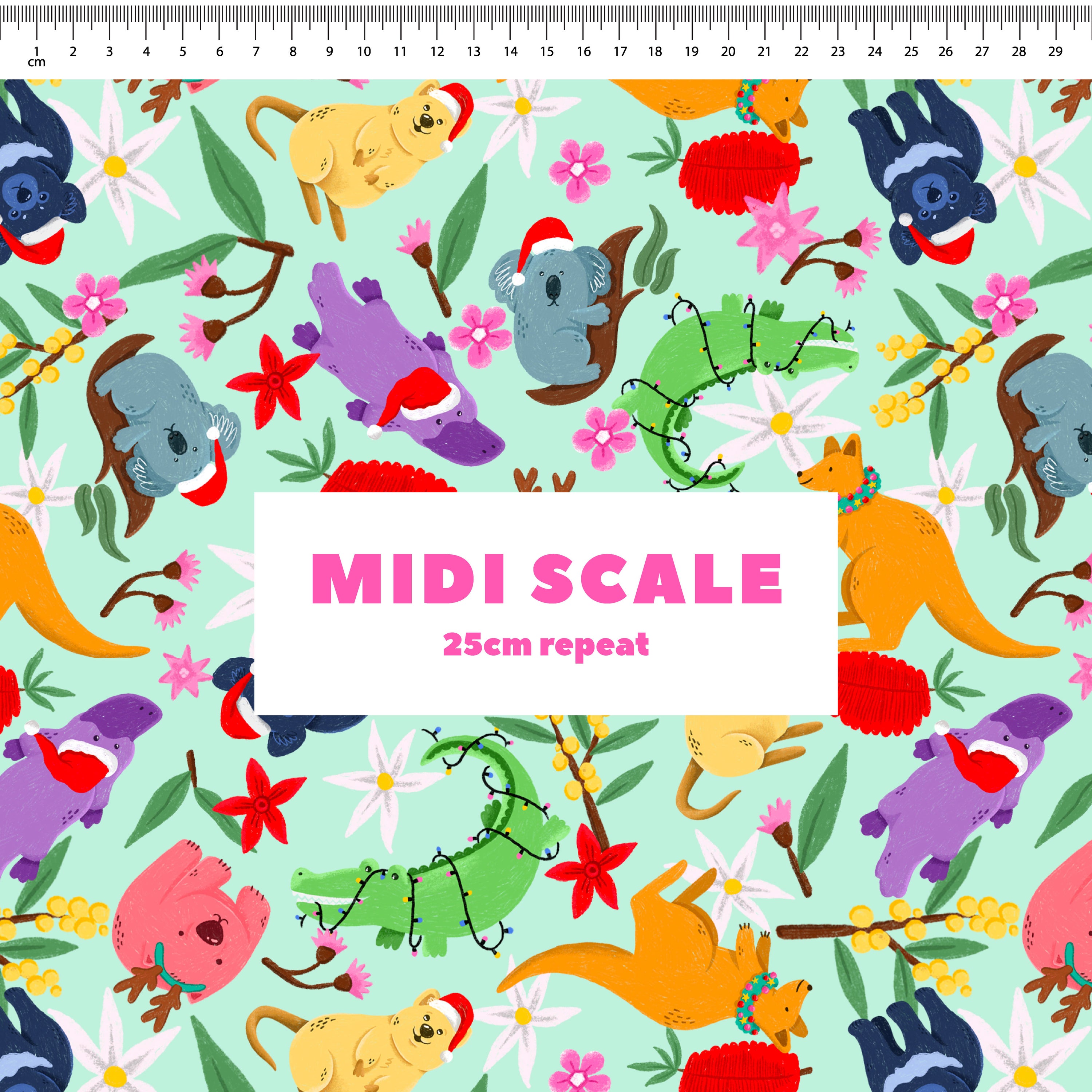 Aussie Christmas Animals (Light Green) Preorder Fabric