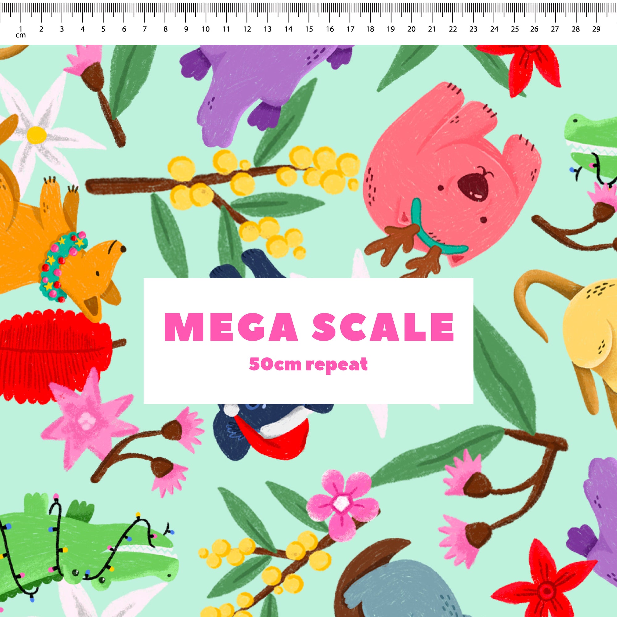 Aussie Christmas Animals (Light Green) Preorder Fabric