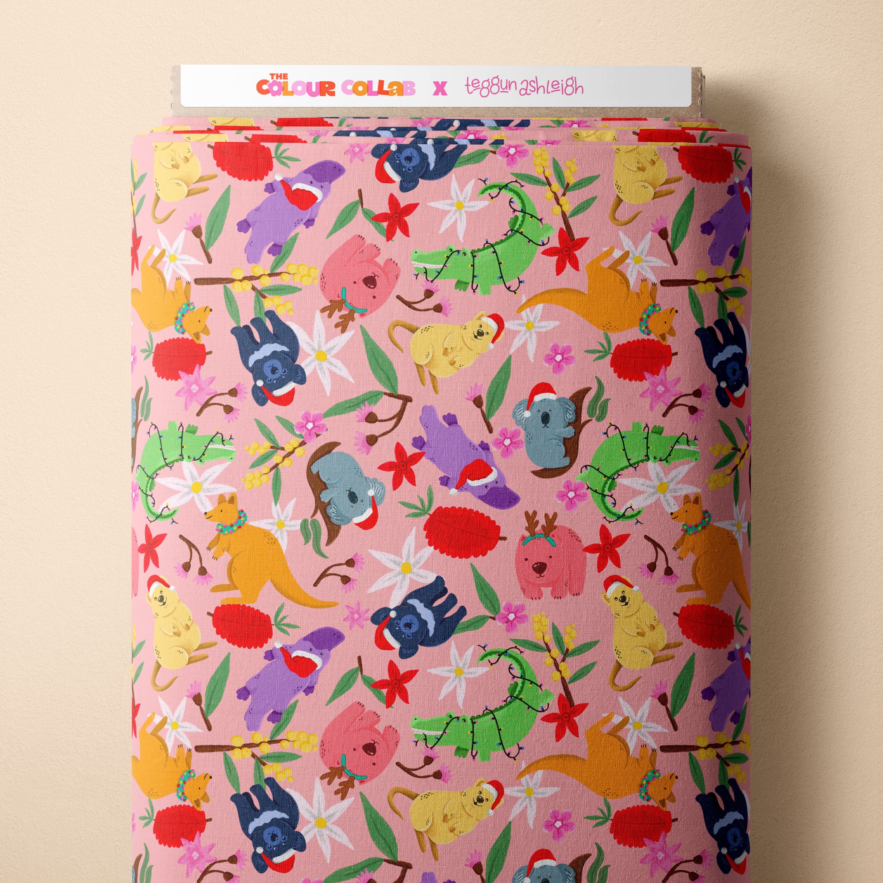 Aussie Christmas Animals (Peach) Preorder Fabric