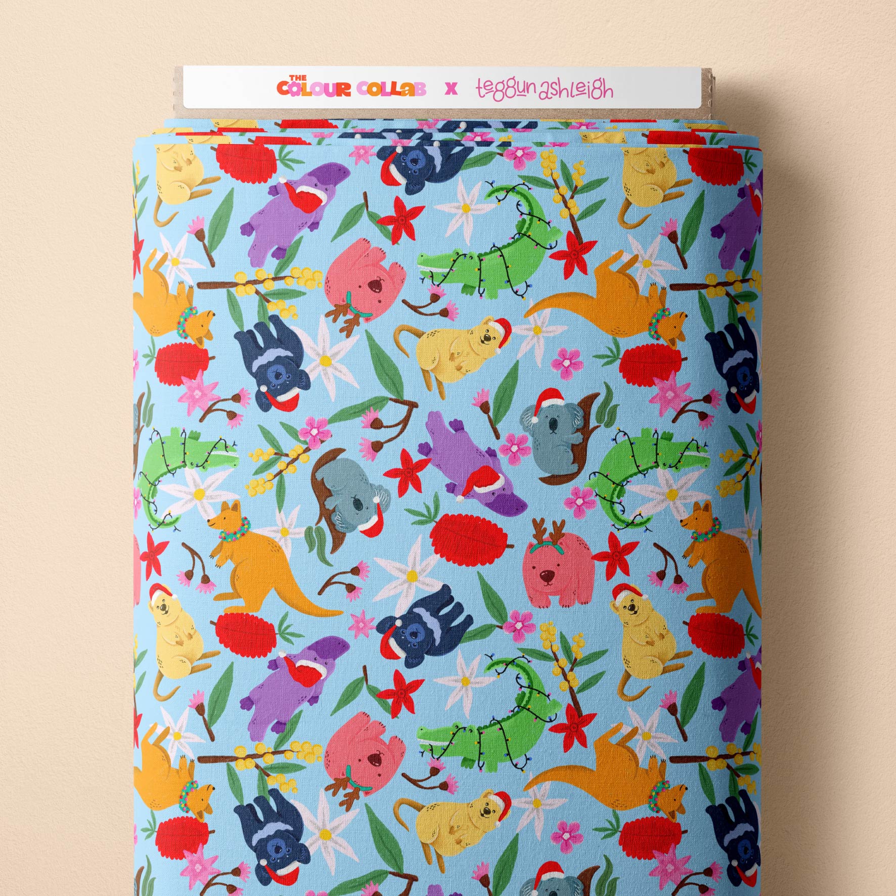 Aussie Christmas Animals (Blue) - 2m - Cotton Poplin - Midi Scale