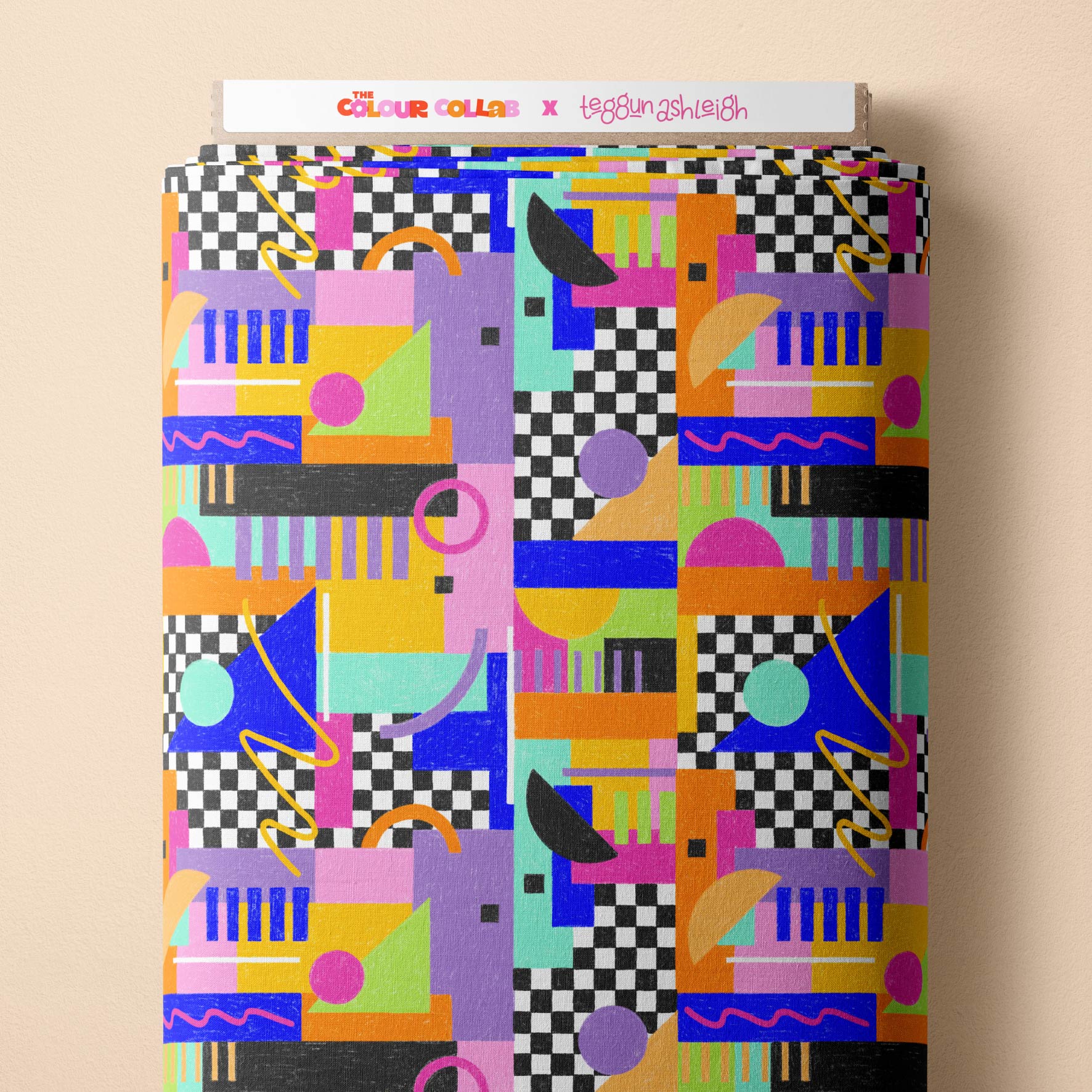 Back To The Future fabric by The Colour Collab mock up on fabric bolt