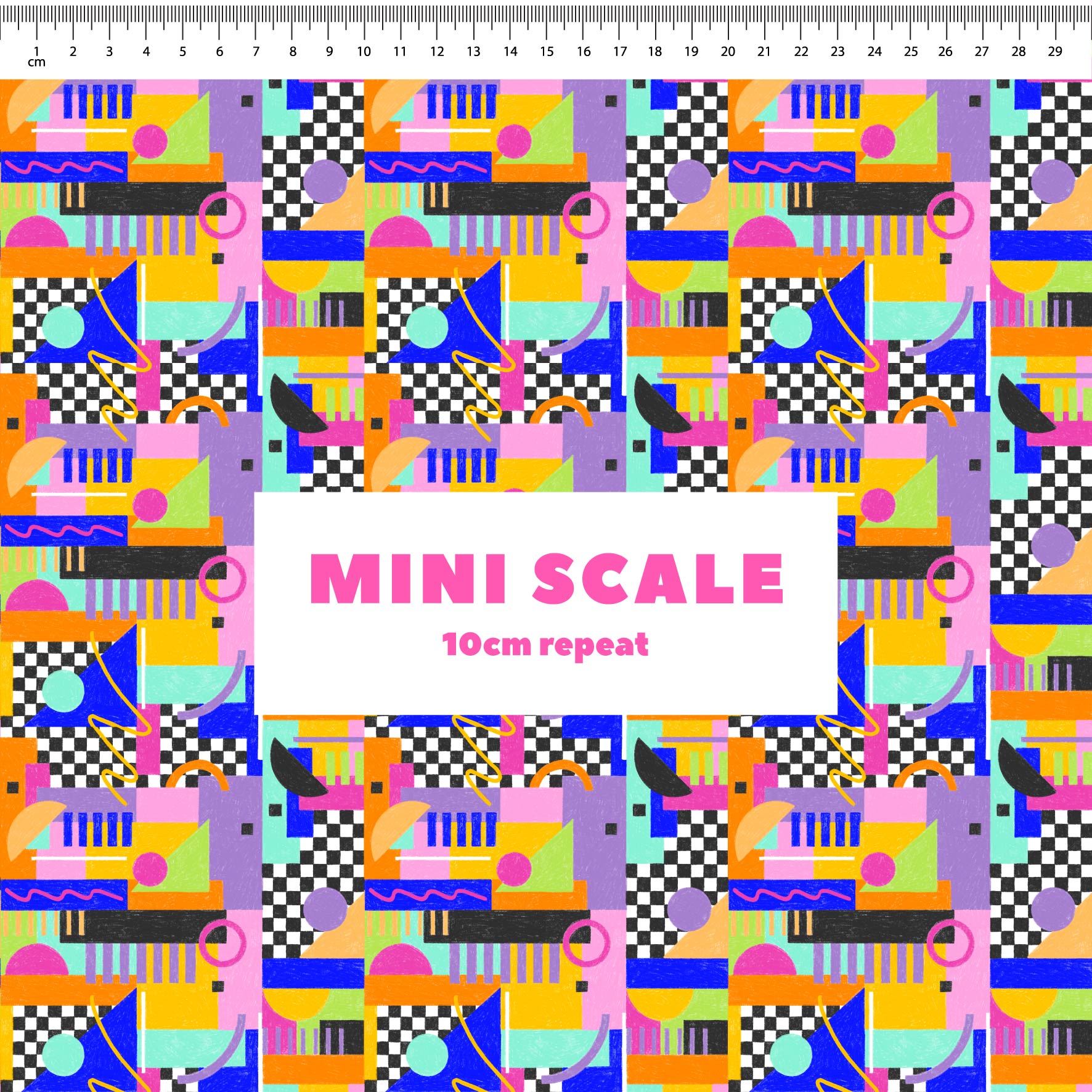 Back To The Future printed cotton fabric by The Colour Collab in 10cm Mini Scale