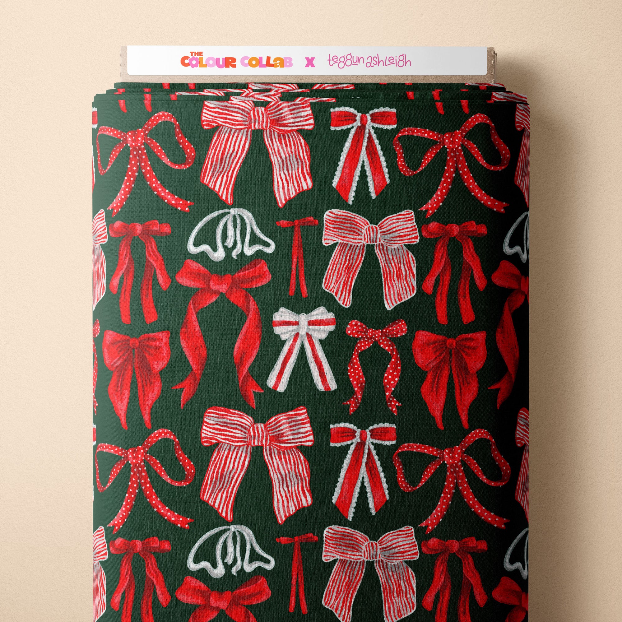 Bows (Red on Green) Preorder Fabric
