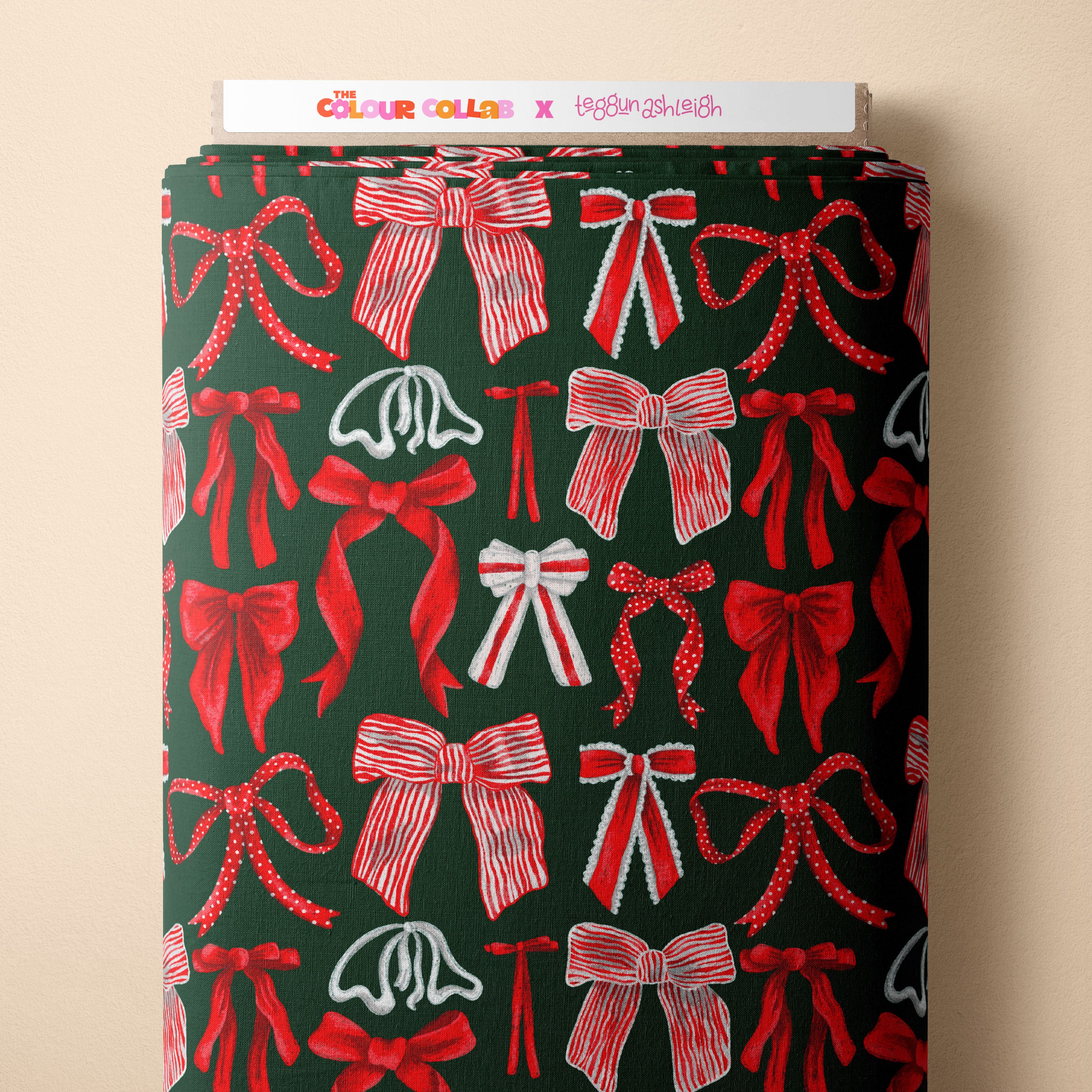 Bows (Red on Green) Preorder Fabric