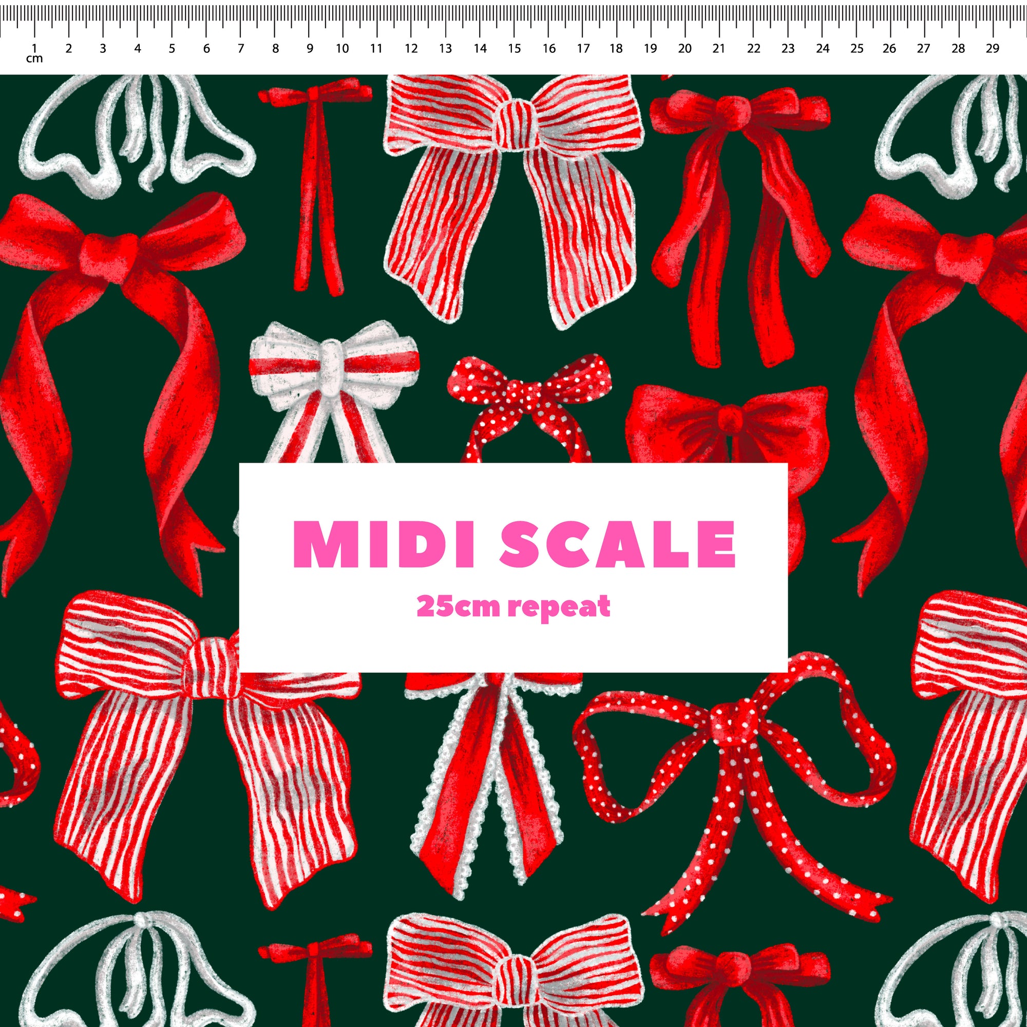 Bows (Red on Green) Preorder Fabric