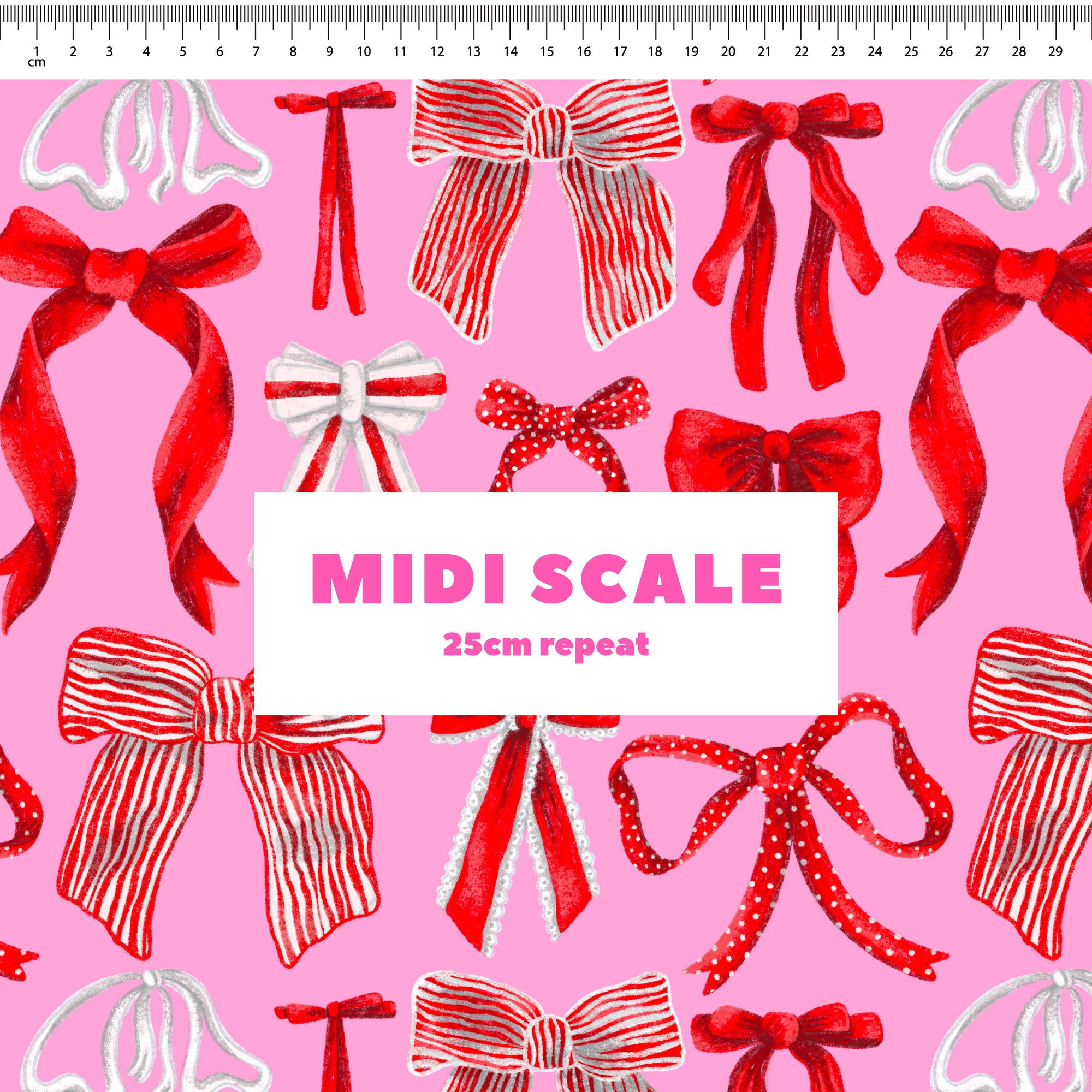 Bows (Red on Pink) Preorder Fabric