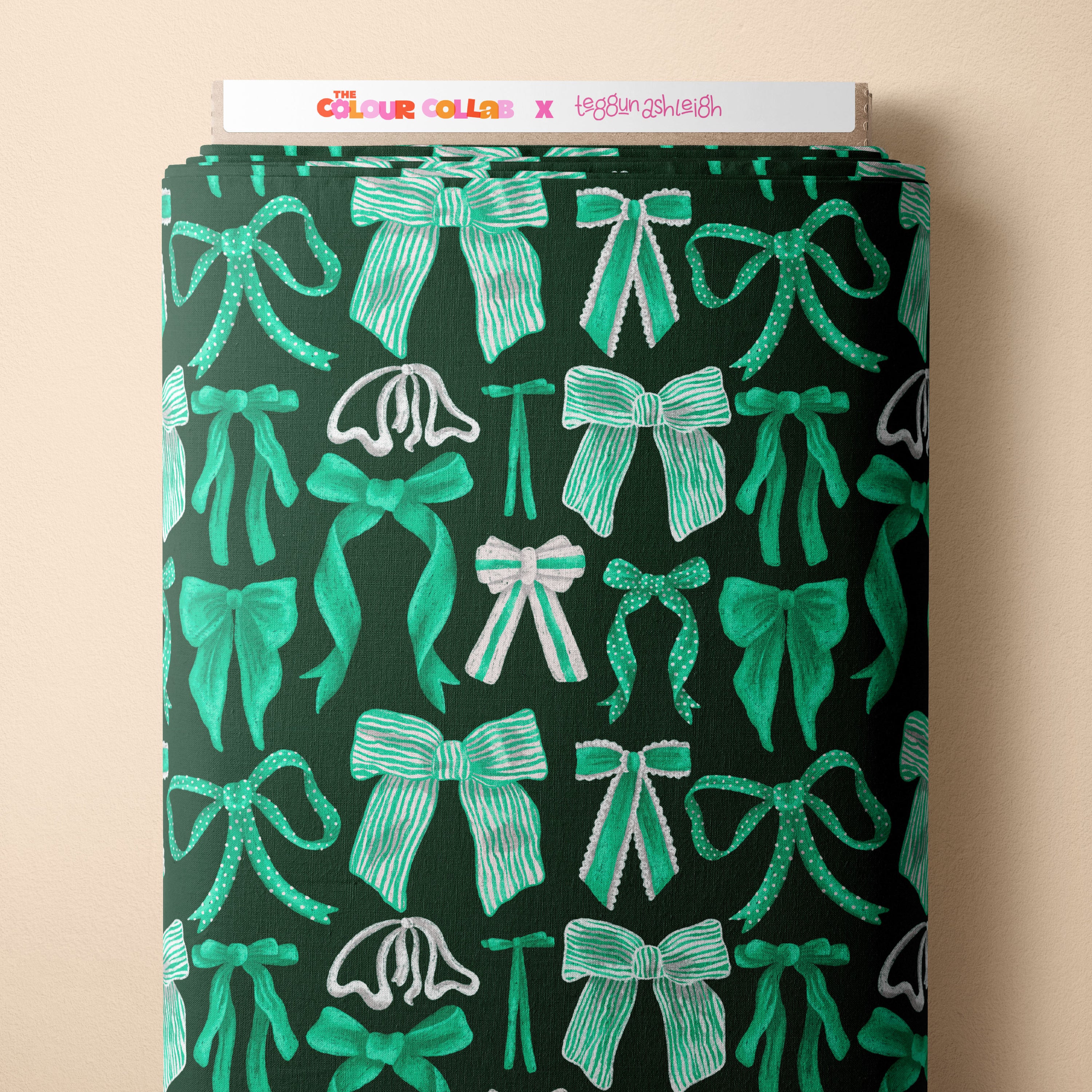 Bows (Teal on Green) Preorder Fabric