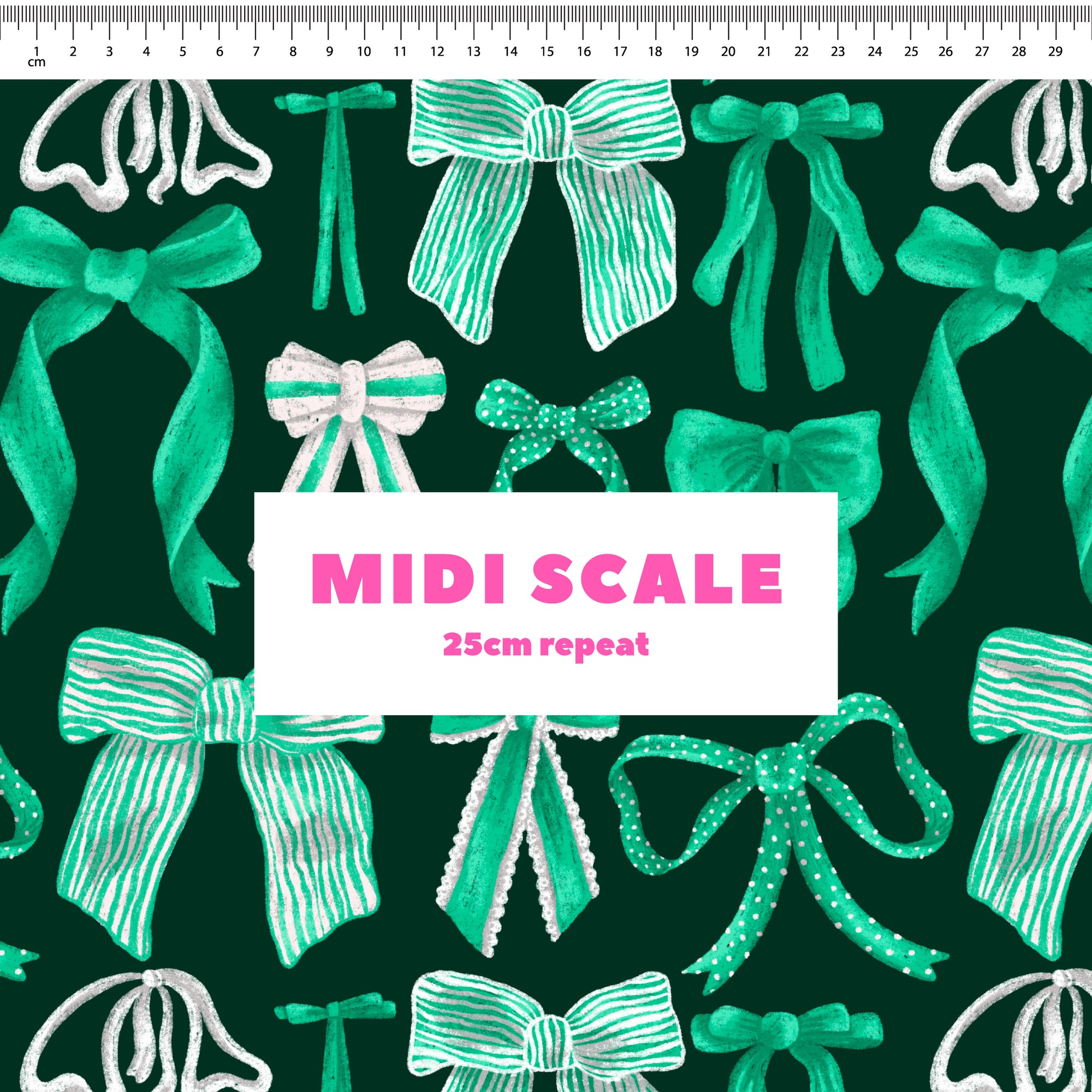 Bows (Teal on Green) Preorder Fabric