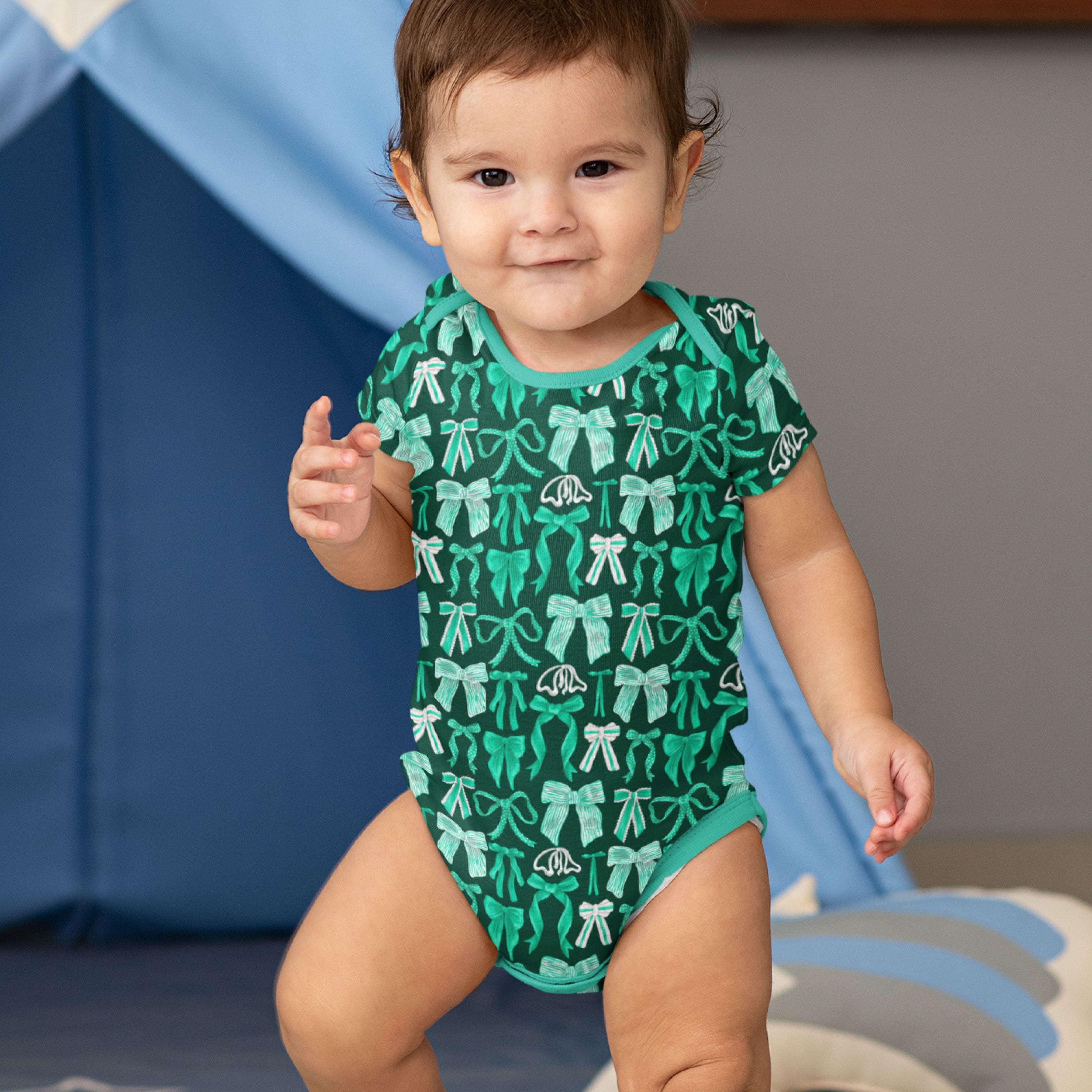 Bows (Teal on Green) Preorder Fabric
