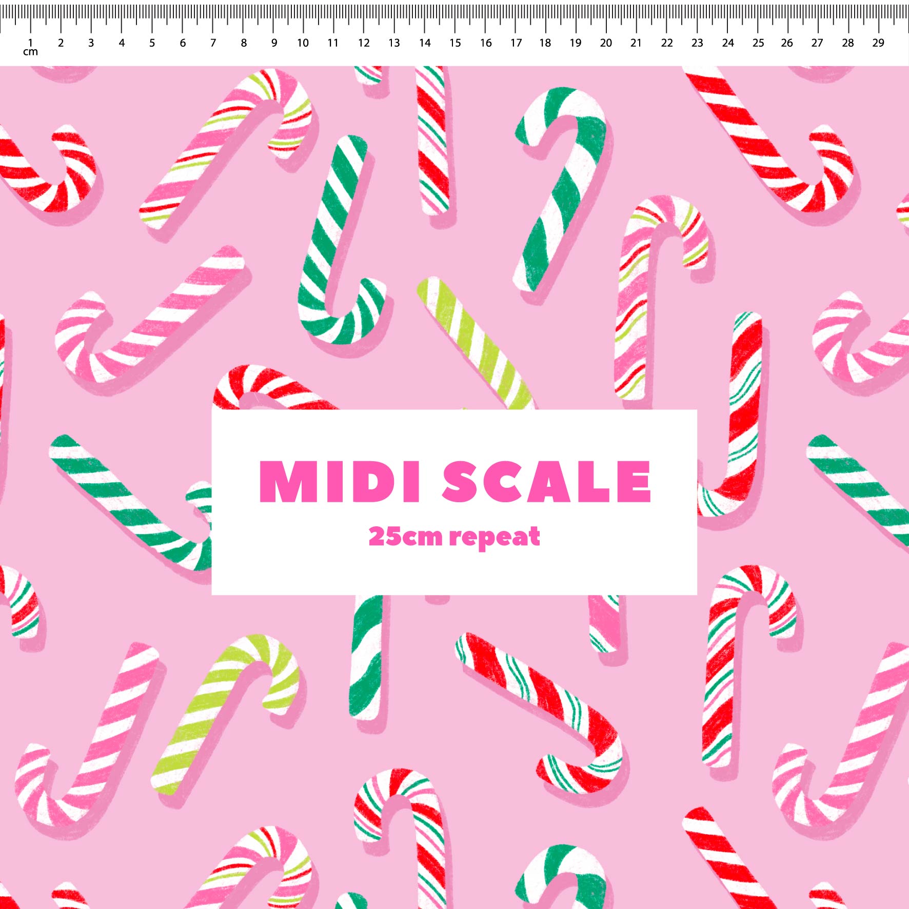 Candy Canes - 1.5m - Cotton Woven - Midi Scale