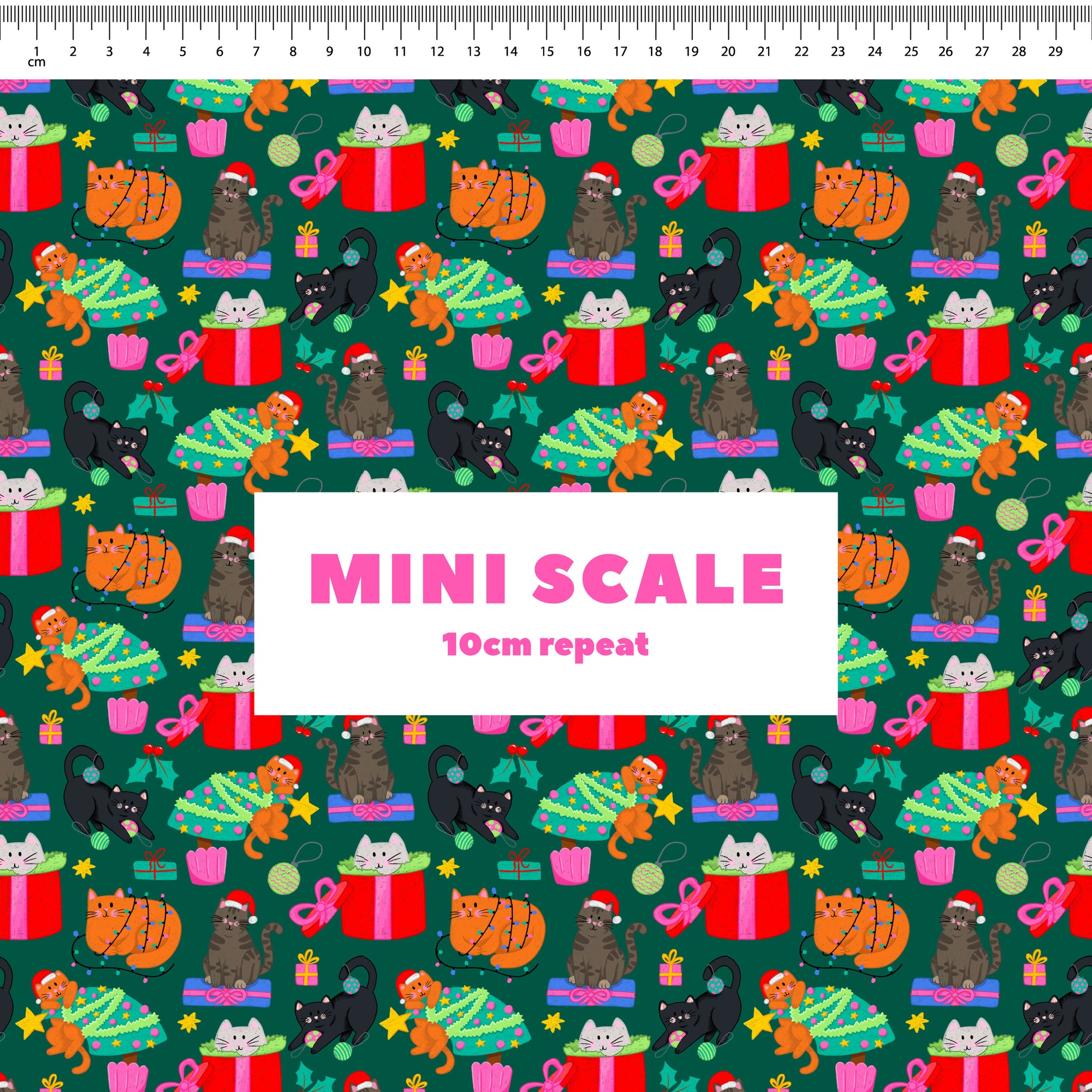 Christmas Cats (Green) Preorder Fabric
