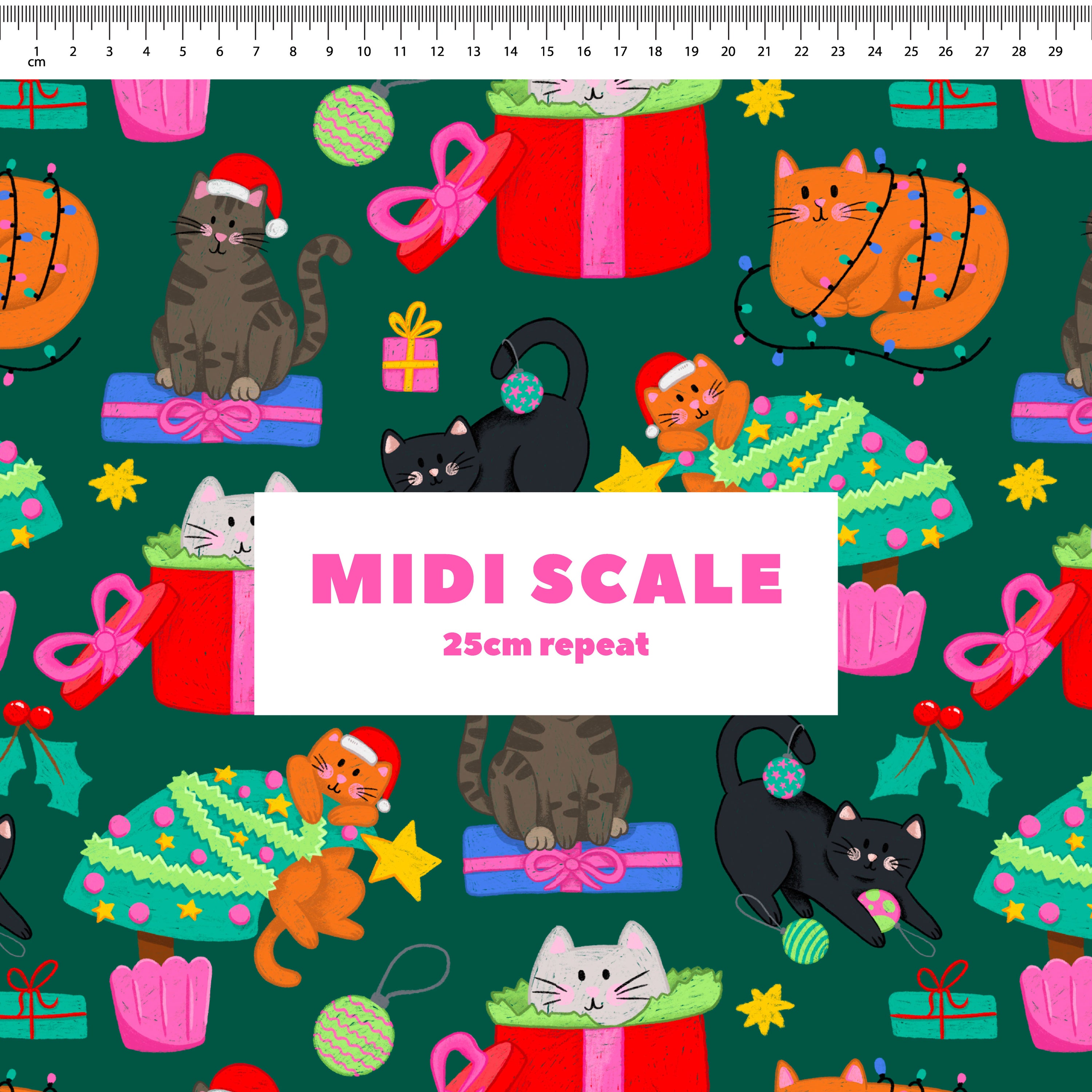 Christmas Cats (Green) Preorder Fabric