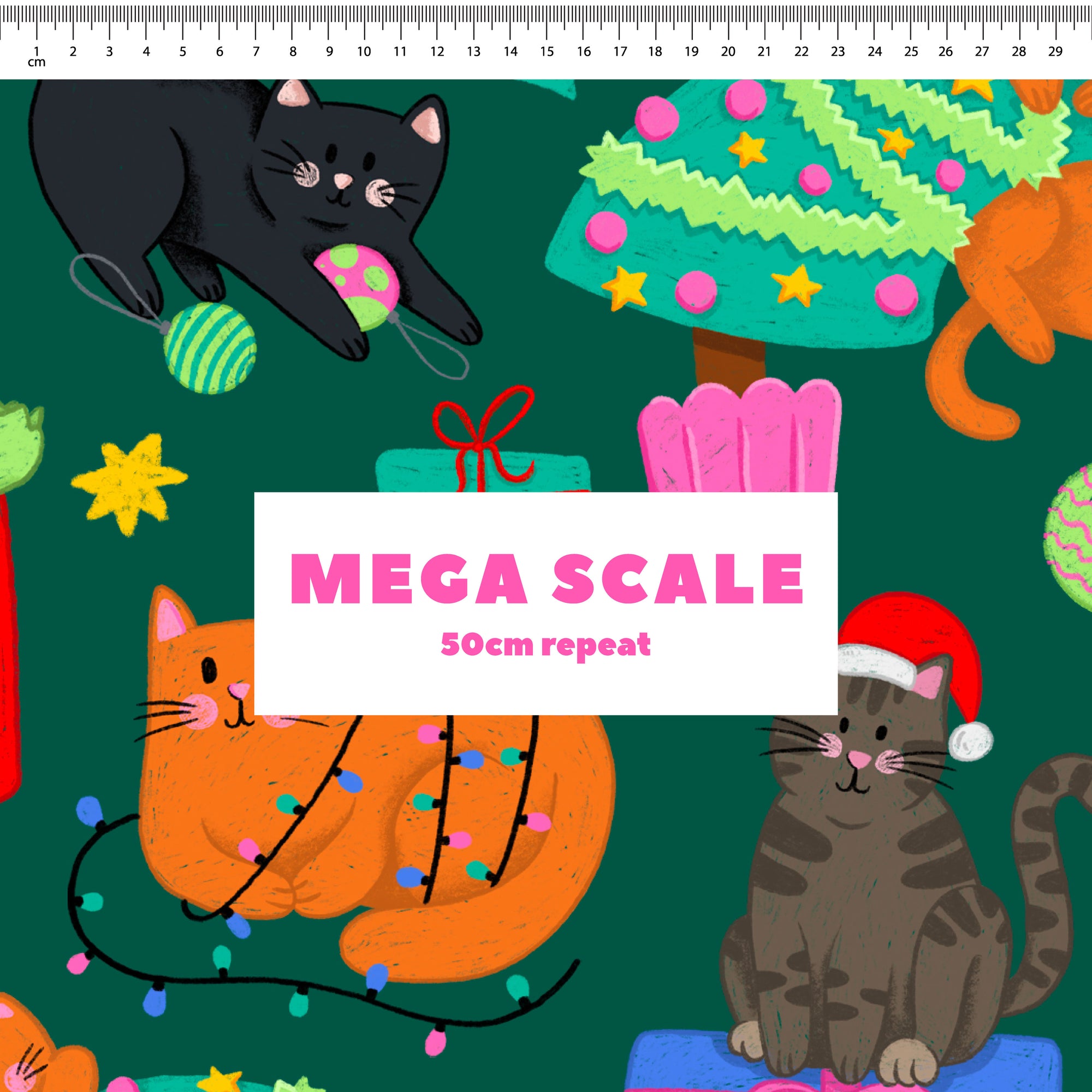 Christmas Cats (Green) Preorder Fabric
