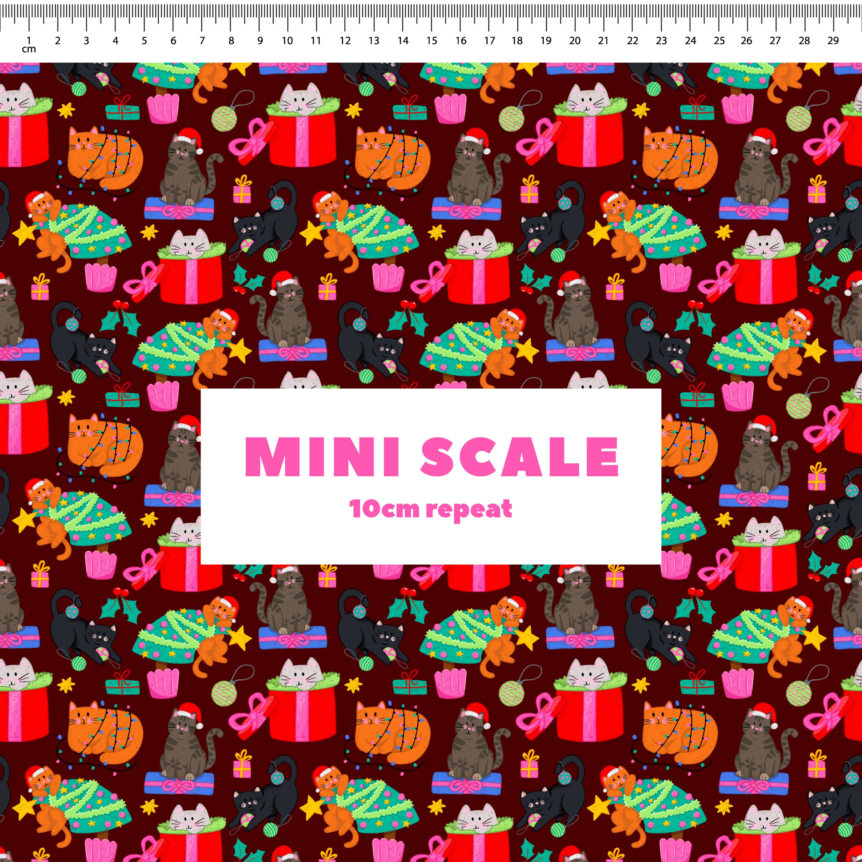 Christmas Cats (Maroon) Preorder Fabric