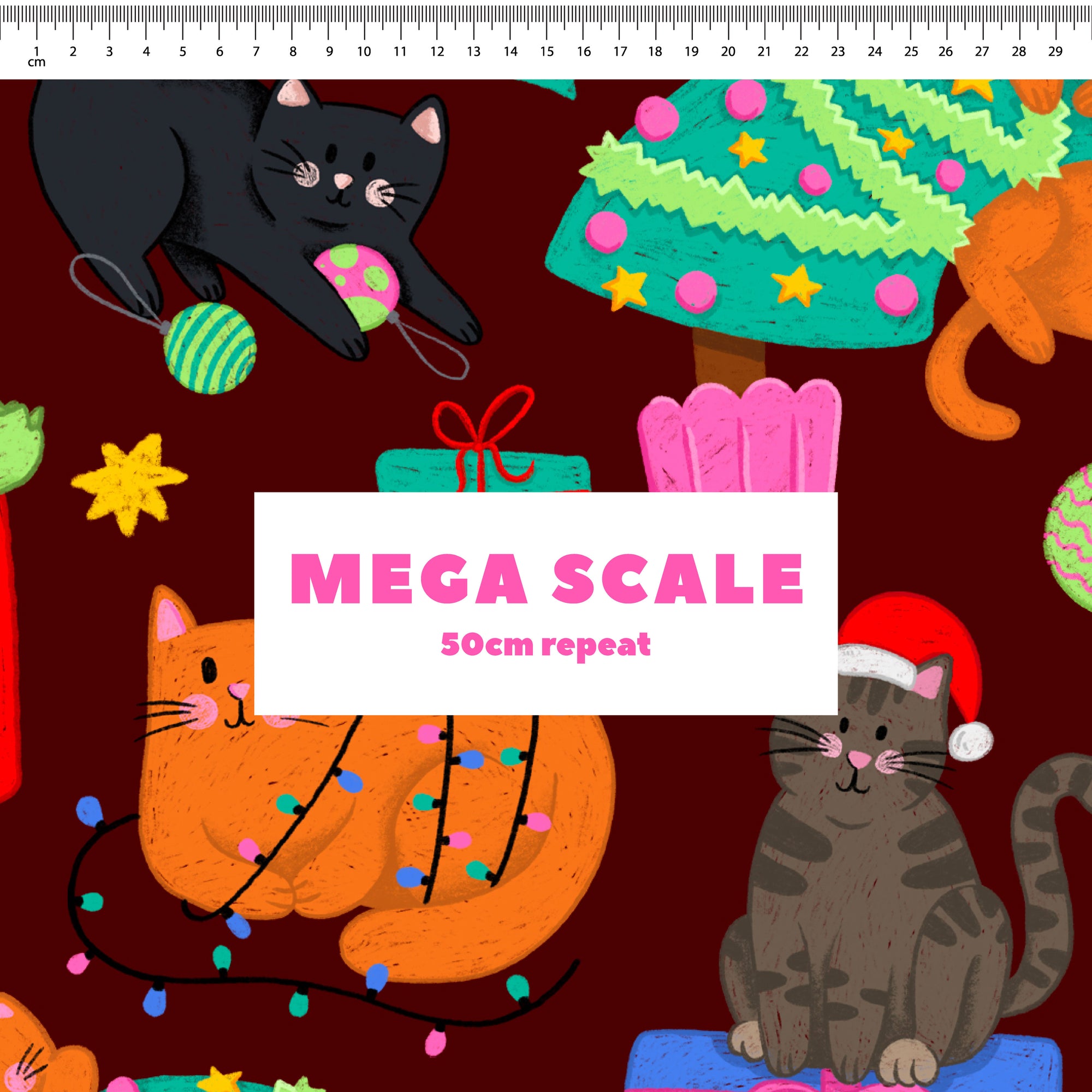 Christmas Cats (Maroon) Preorder Fabric