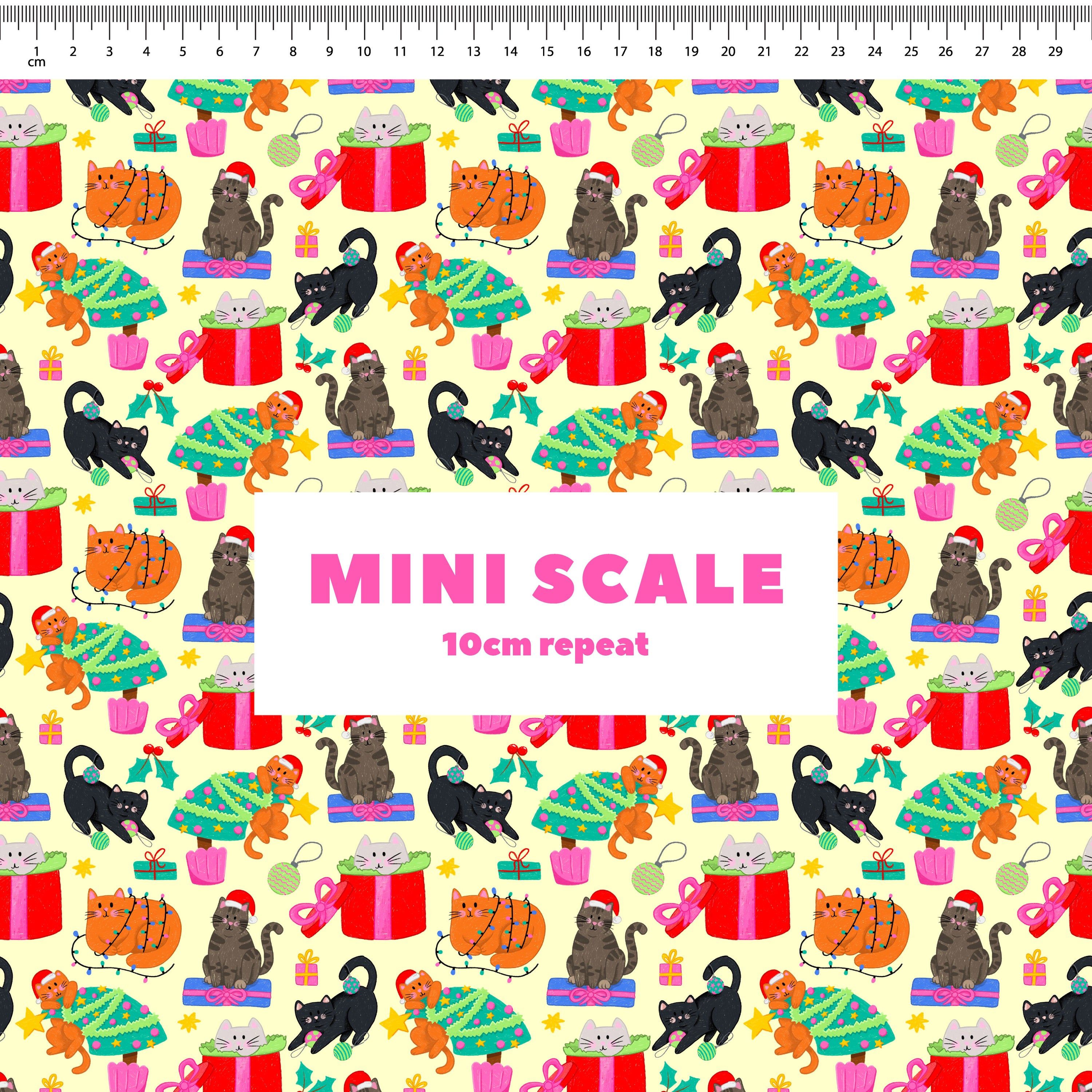 Christmas Cats (Light Yellow) Preorder Fabric