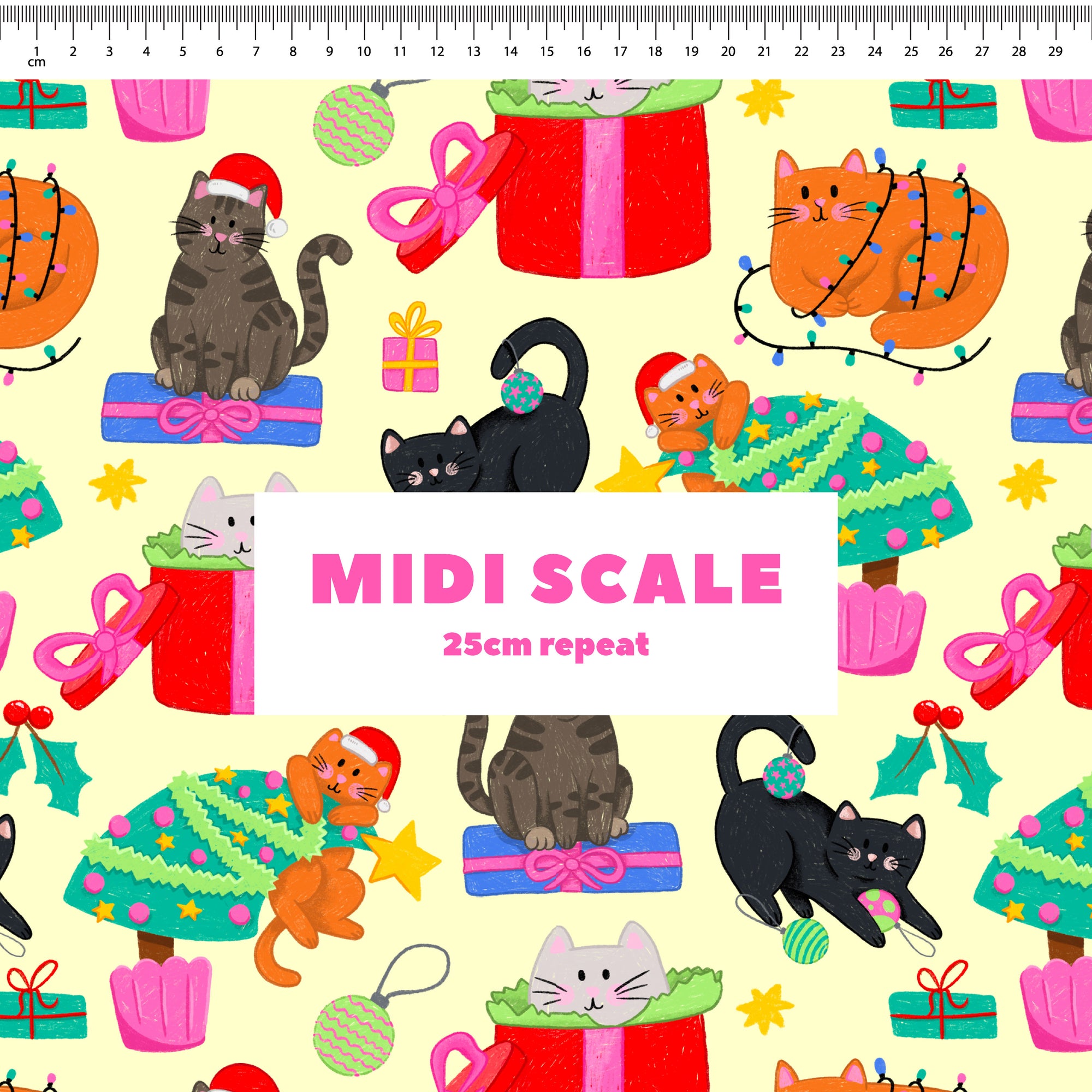 Christmas Cats (Light Yellow) Preorder Fabric