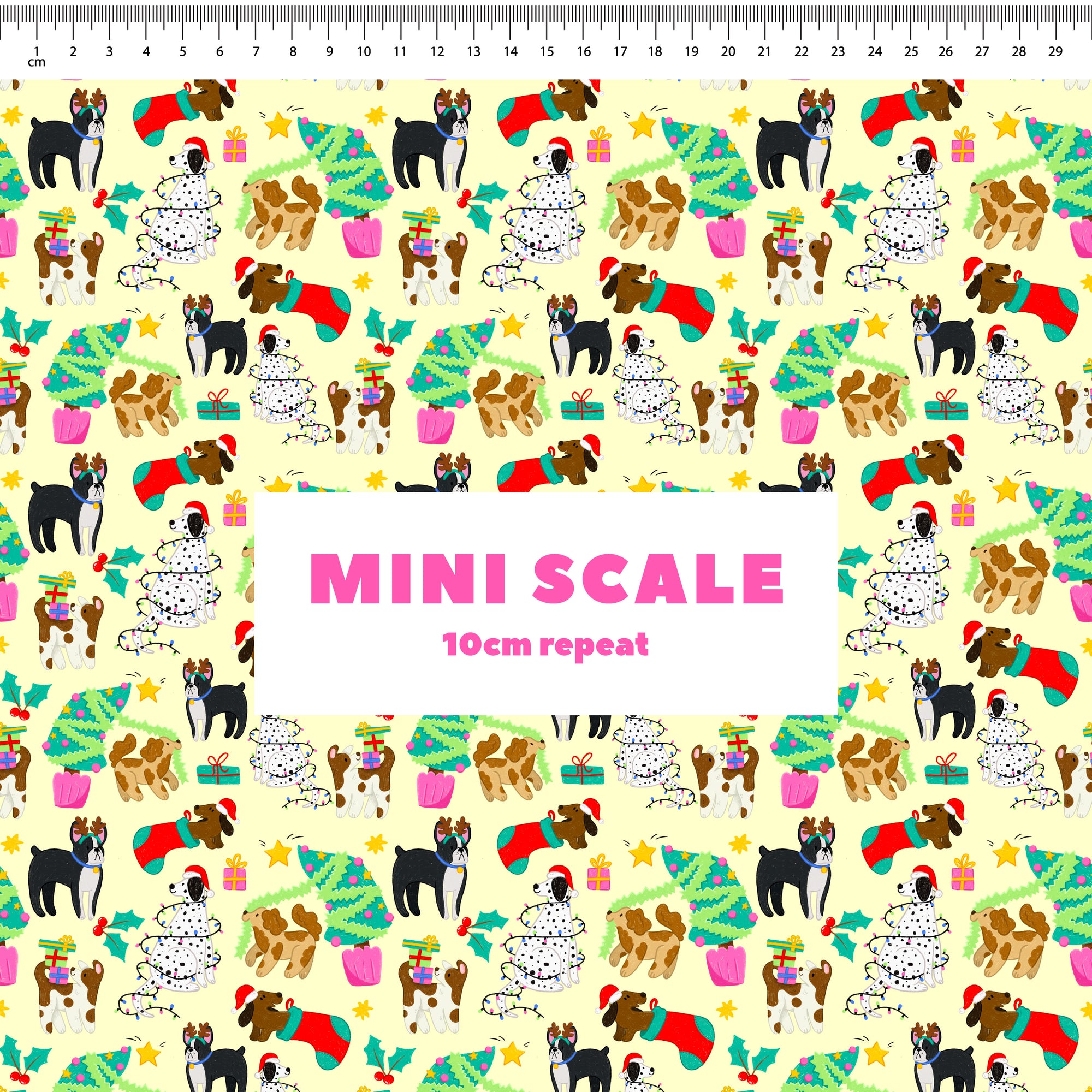 Christmas Dogs (Light Yellow) Preorder Fabric