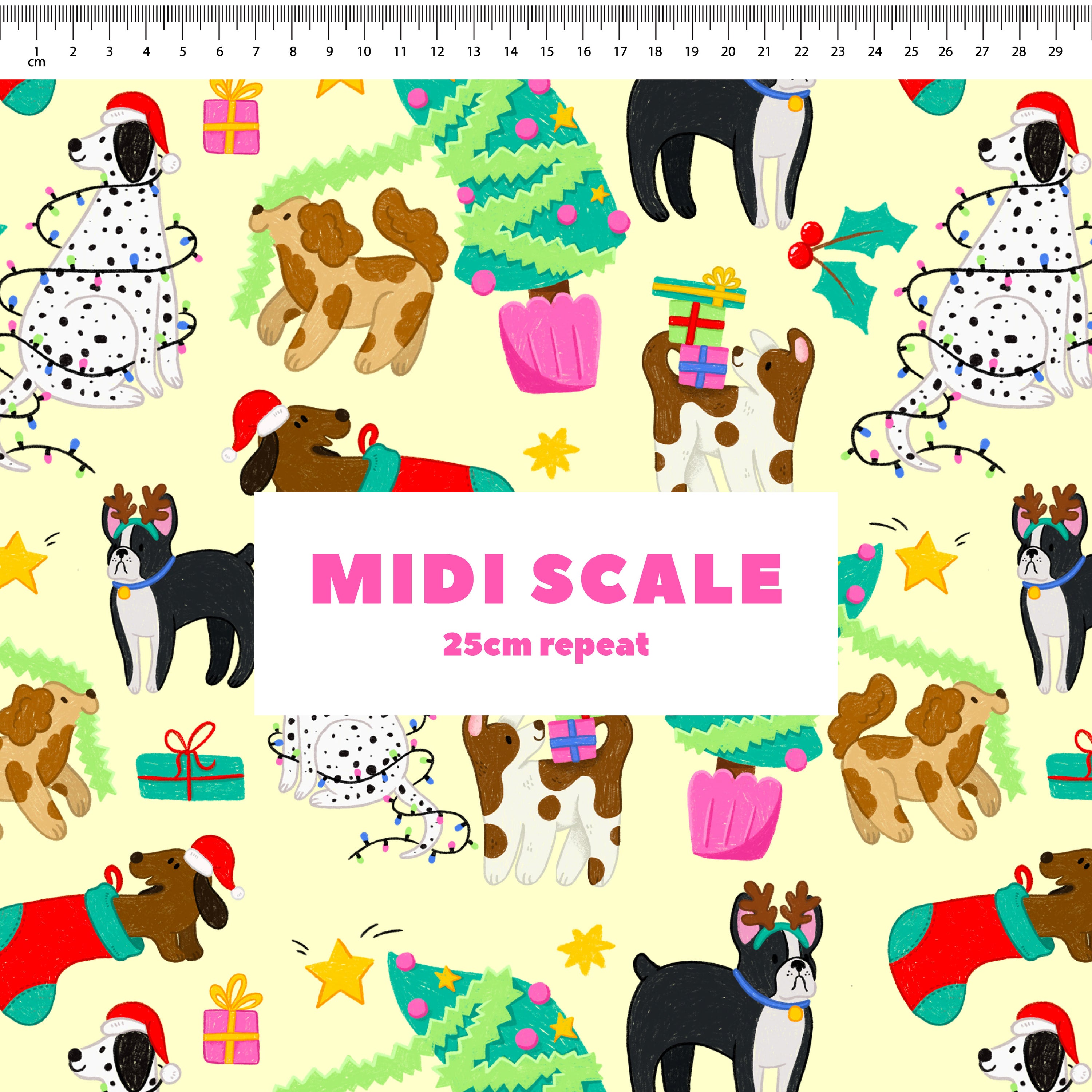 Christmas Dogs (Light Yellow) Preorder Fabric