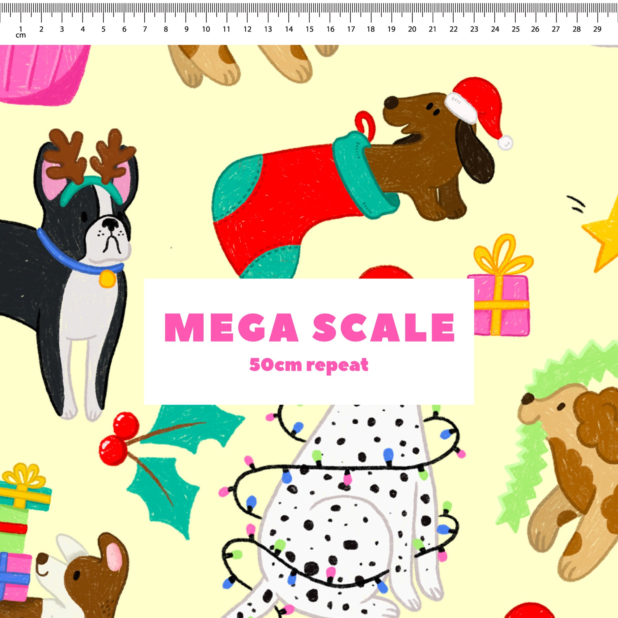 Christmas Dogs (Light Yellow) Preorder Fabric