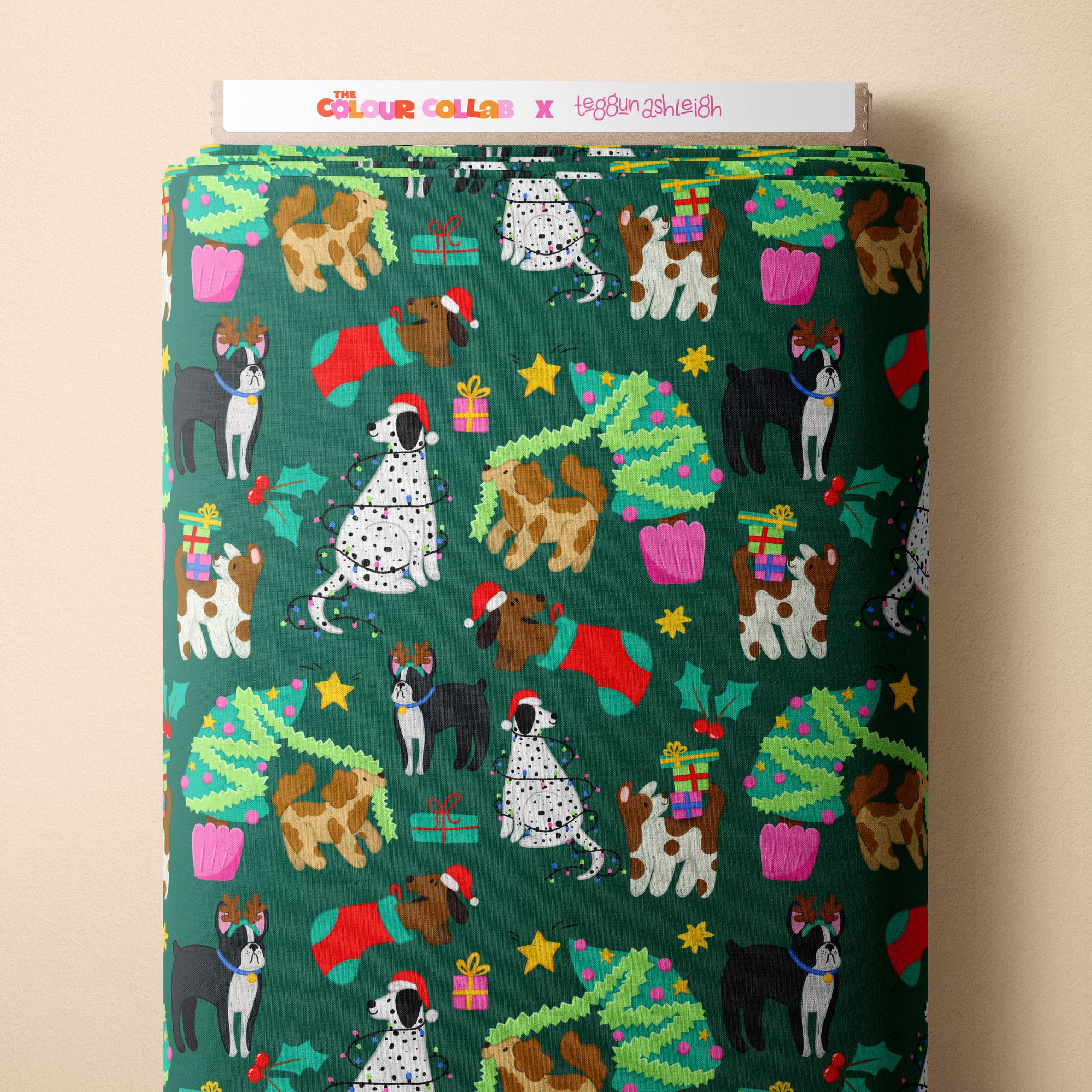 Christmas Dogs (Green) Preorder Fabric