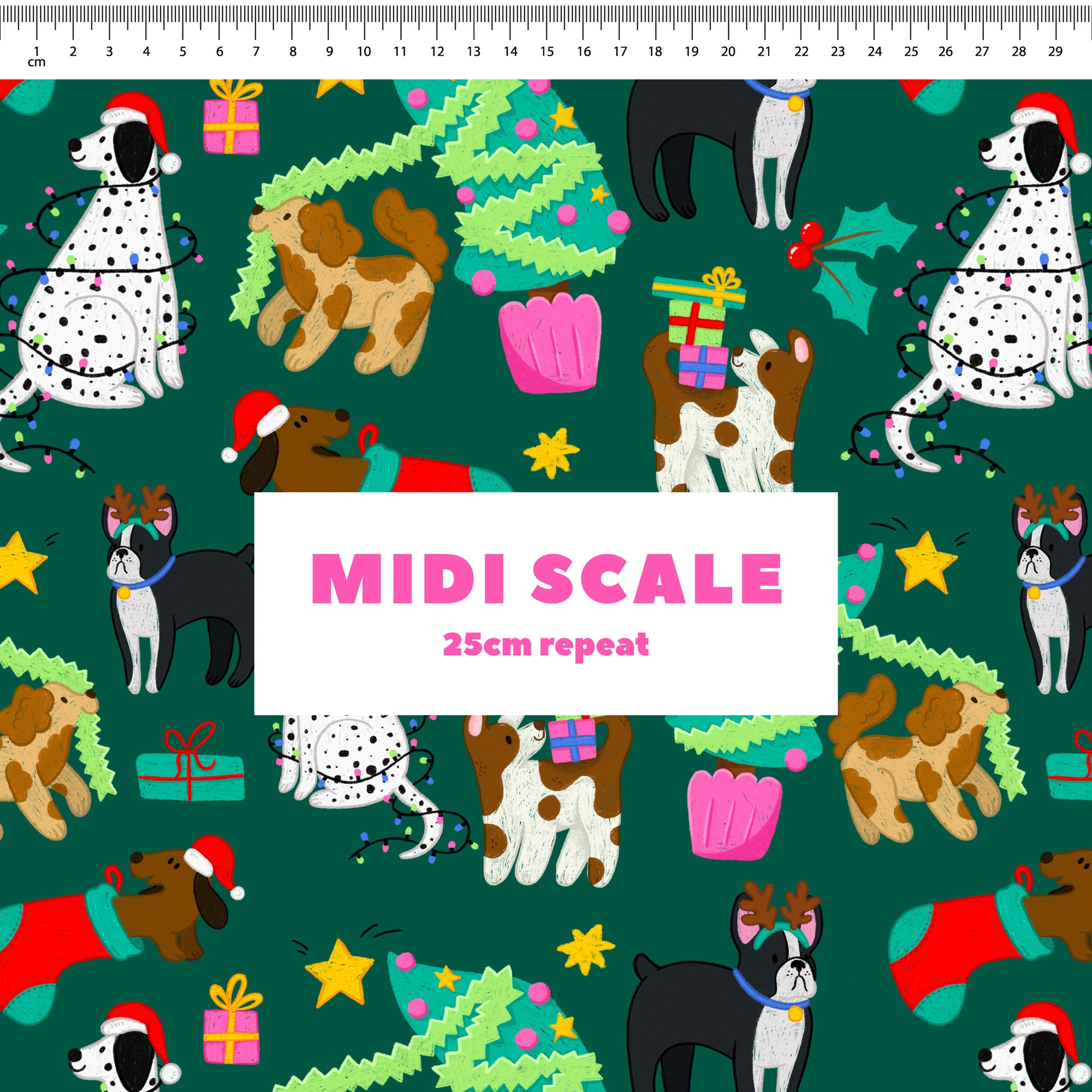 Christmas Dogs (Green) Preorder Fabric