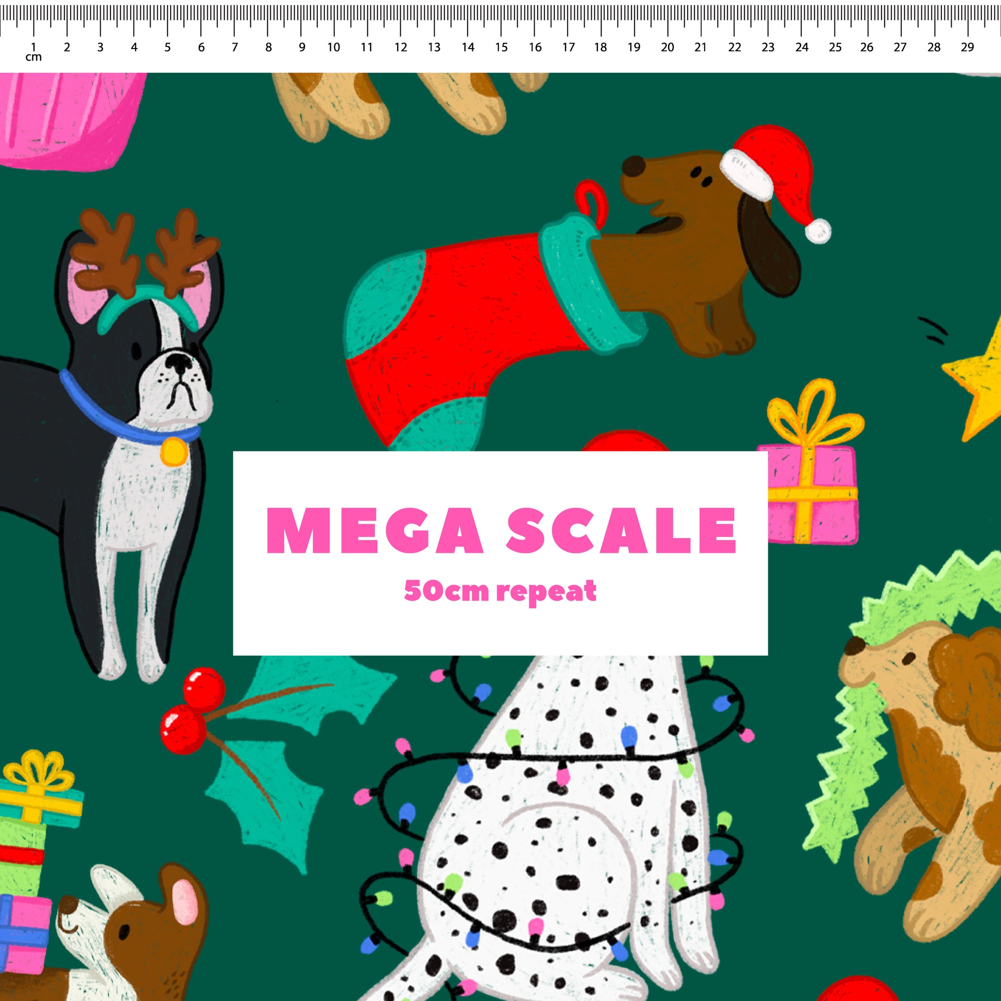Christmas Dogs (Green) Preorder Fabric