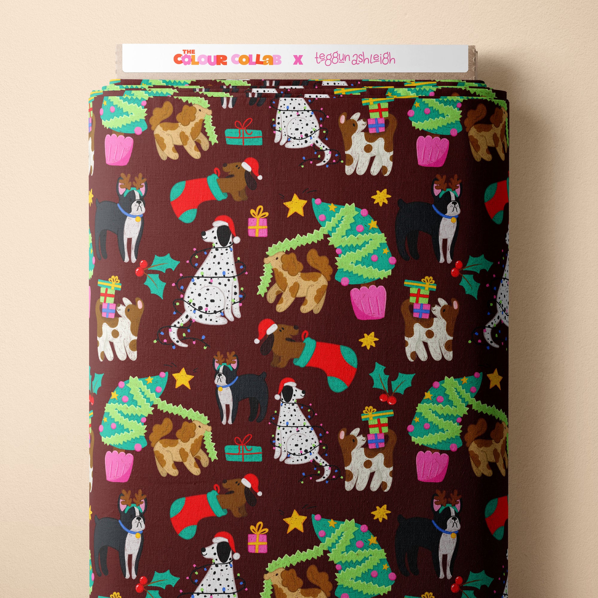 Christmas Dogs (Maroon) Preorder Fabric