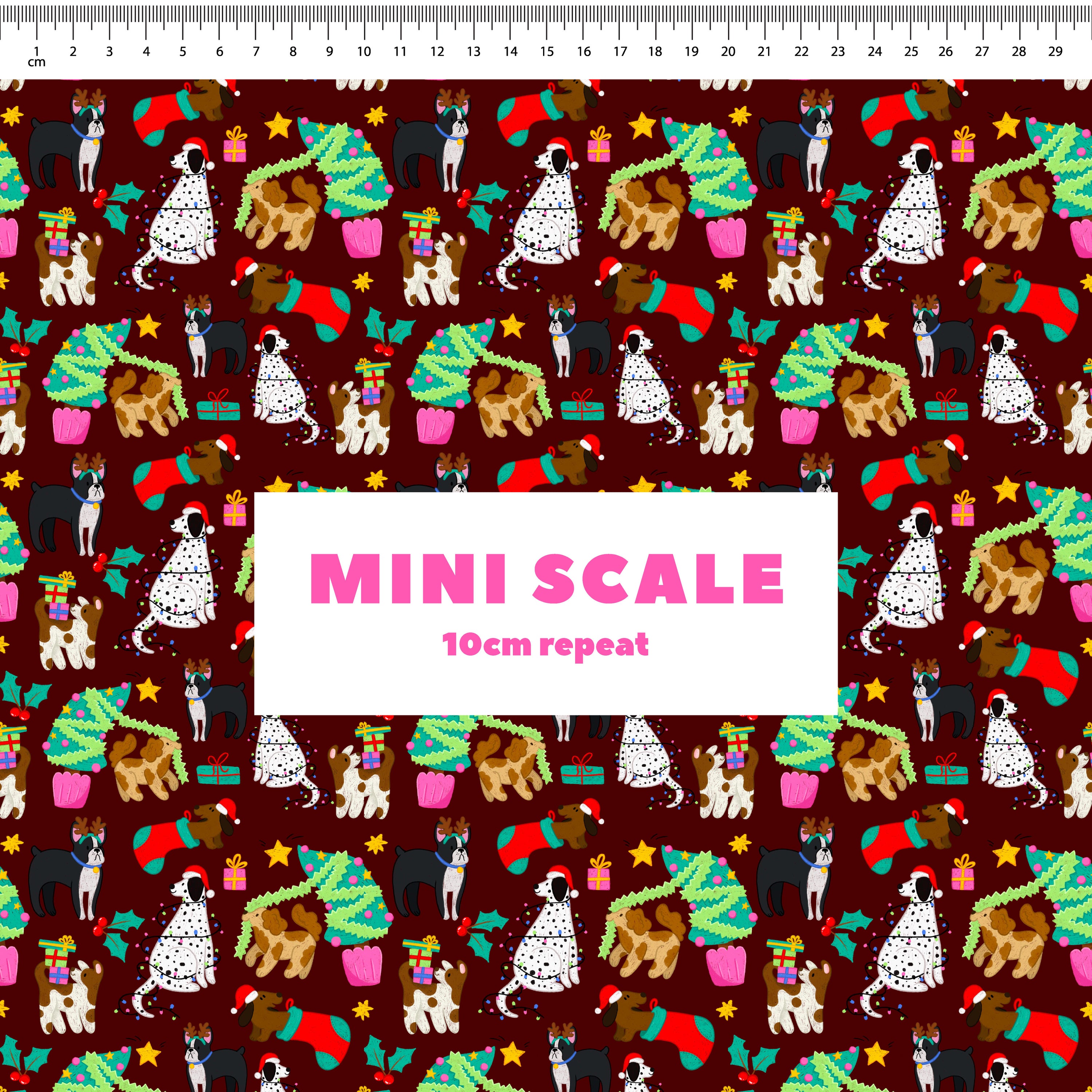 Christmas Dogs (Maroon) Preorder Fabric