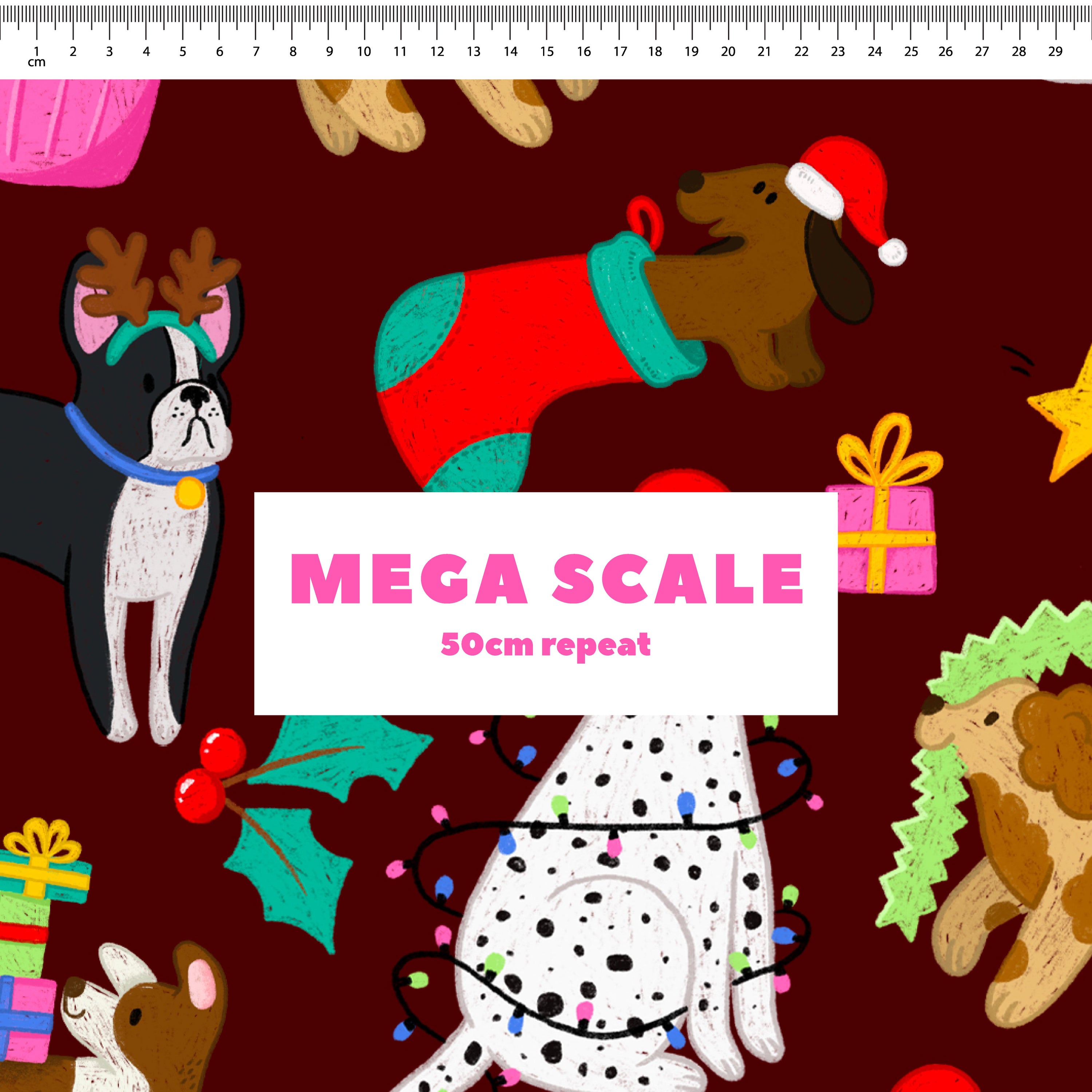 Christmas Dogs (Maroon) Preorder Fabric