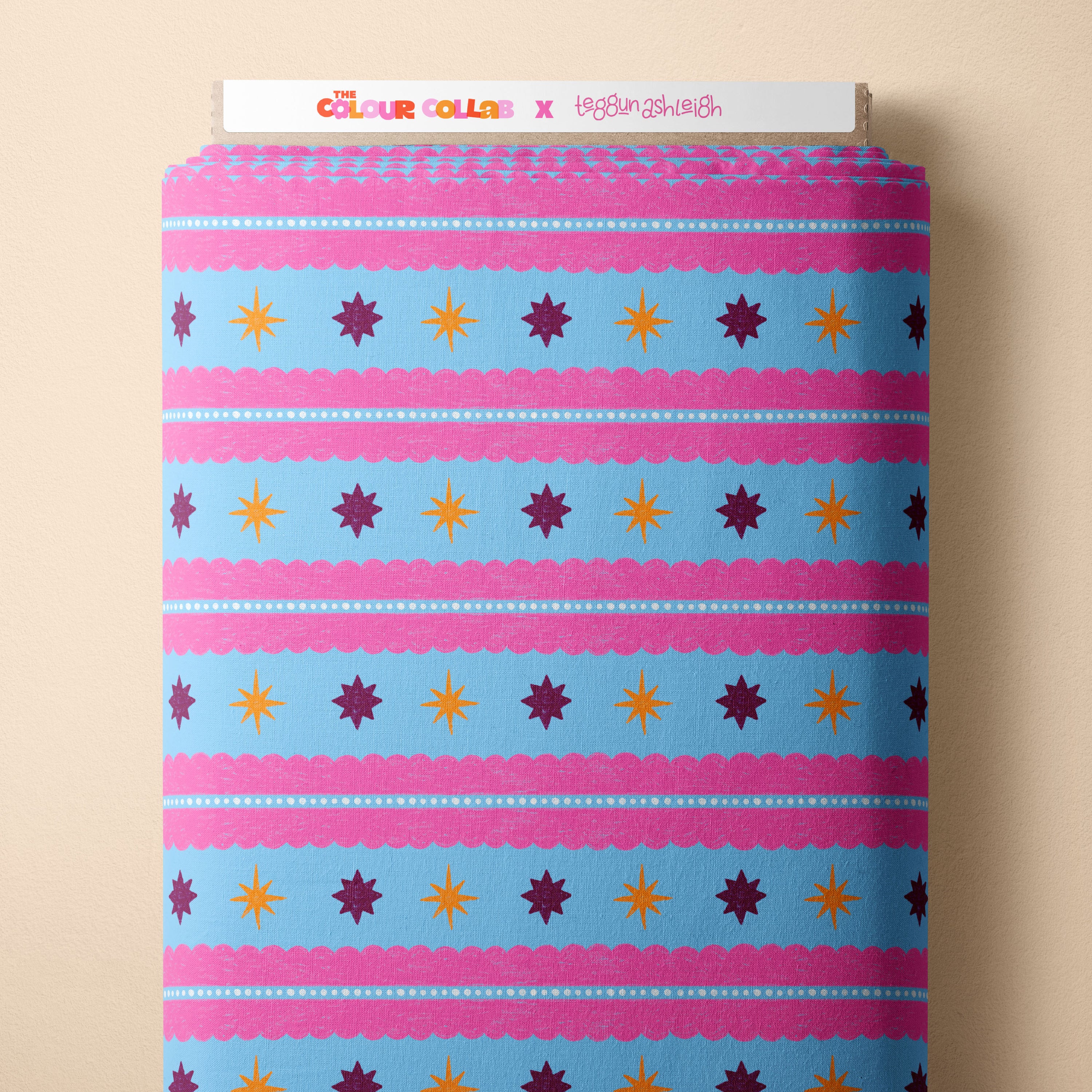 Christmas Folk Stripes (Blue) Preorder Fabric