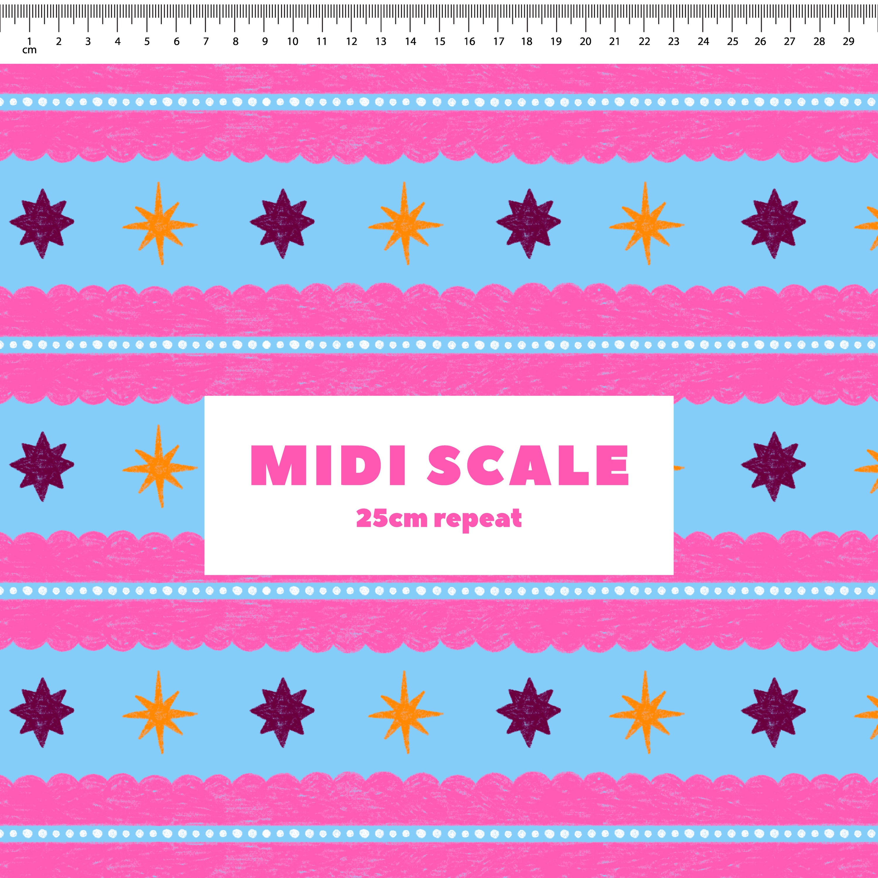 Christmas Folk Stripes (Blue) Preorder Fabric