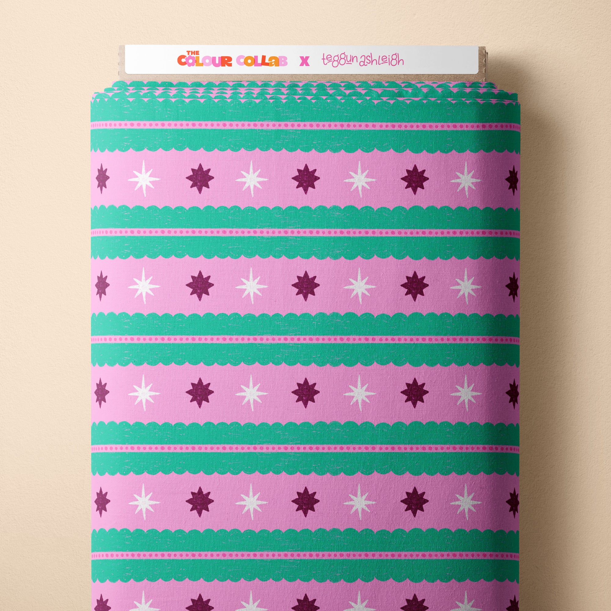 Christmas Folk Stripes (Pink) Preorder Fabric